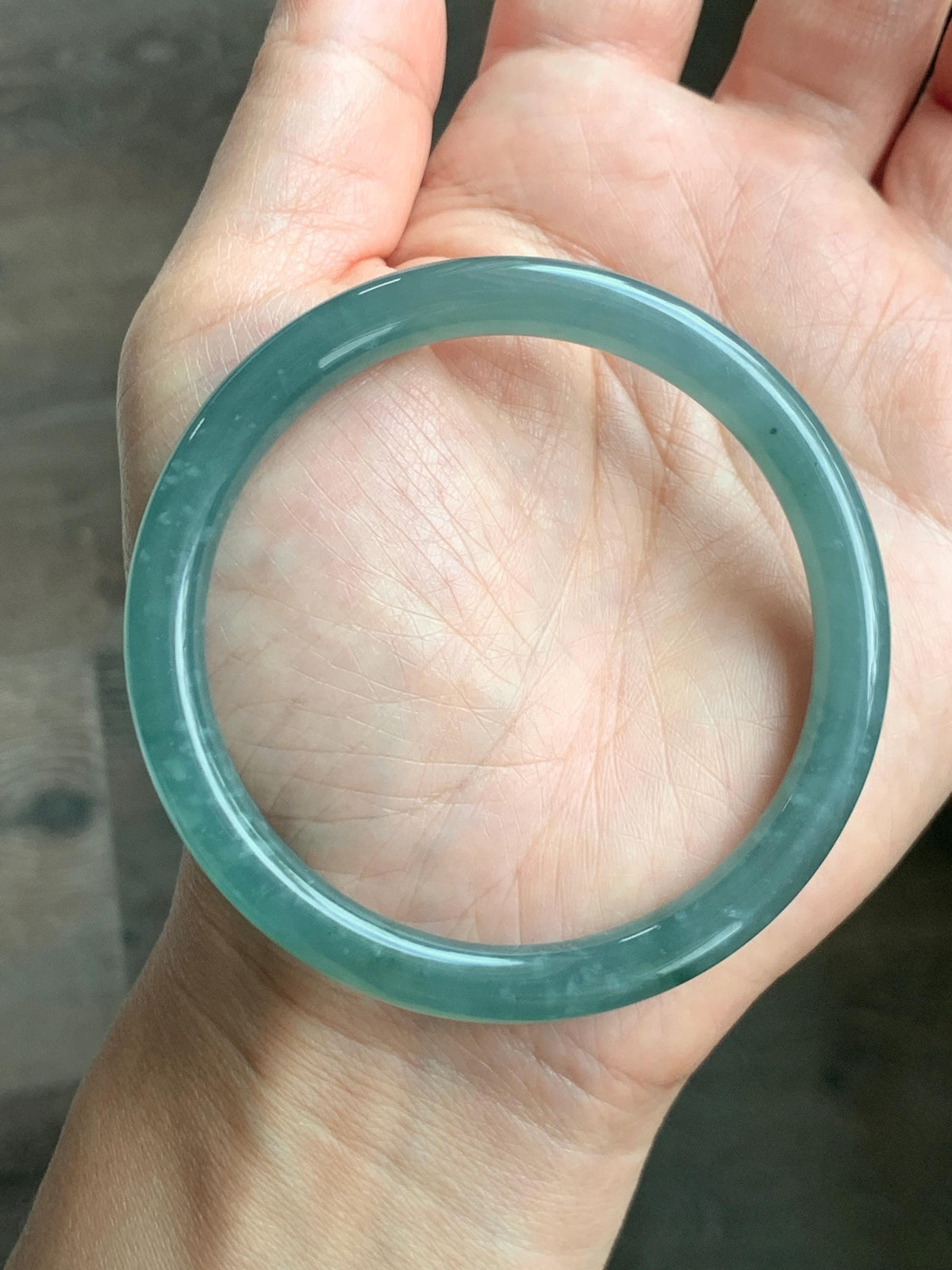 Certified Natural Grade A Guatemalan Icy Translucent Dusty Teal Green Jade Jadeite Bangle Bracelet 56mm 6.93” 27g 天然冰危蓝绿翡翠圆条手镯 950