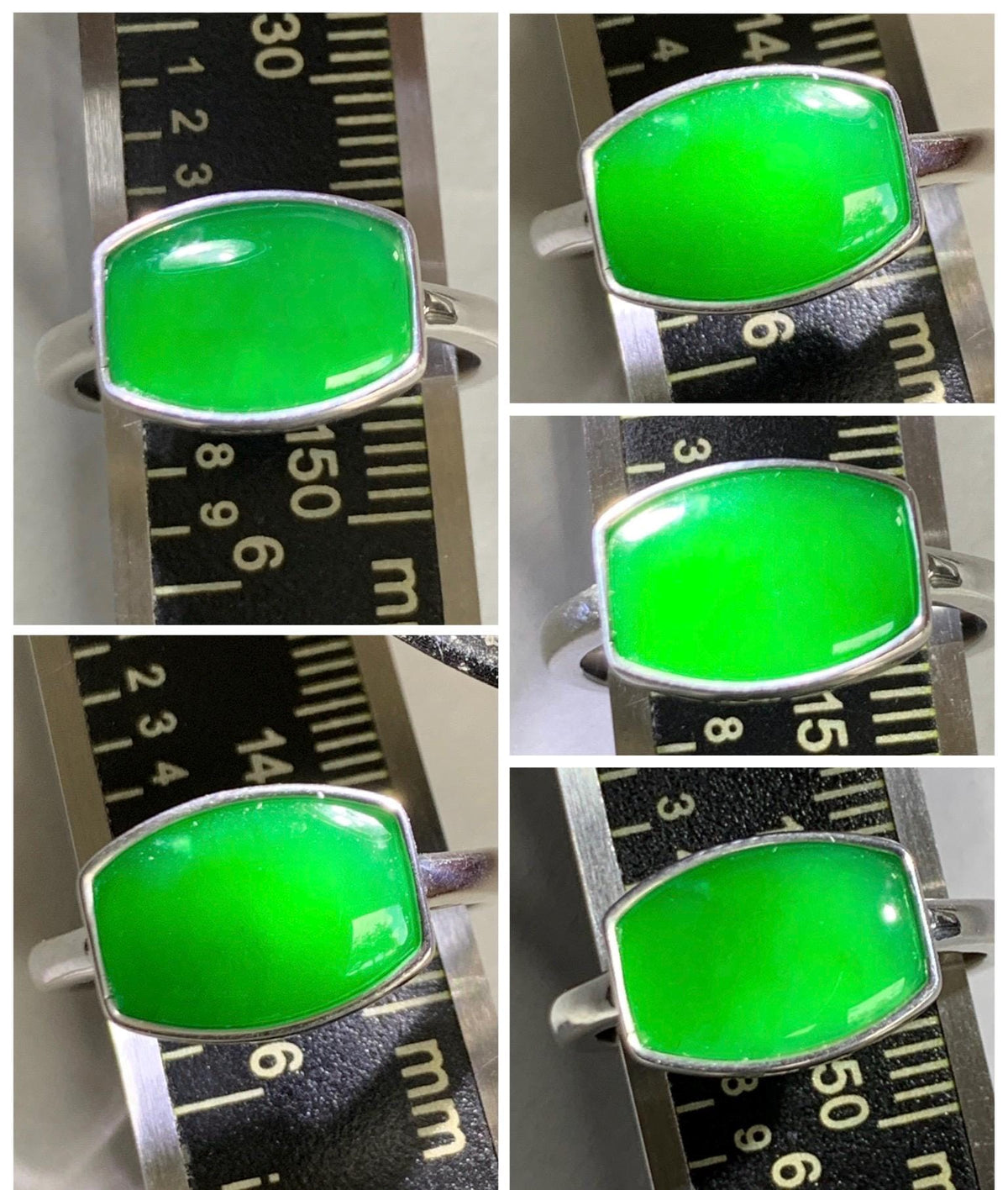Certified Natural Grade A Guatemalan Icy Translucent Vibrant Green Jade Jadeite Ring Sterling Silver 3.56g size 7.25 US 天然冰危绿翡翠镶嵌戒指 1035