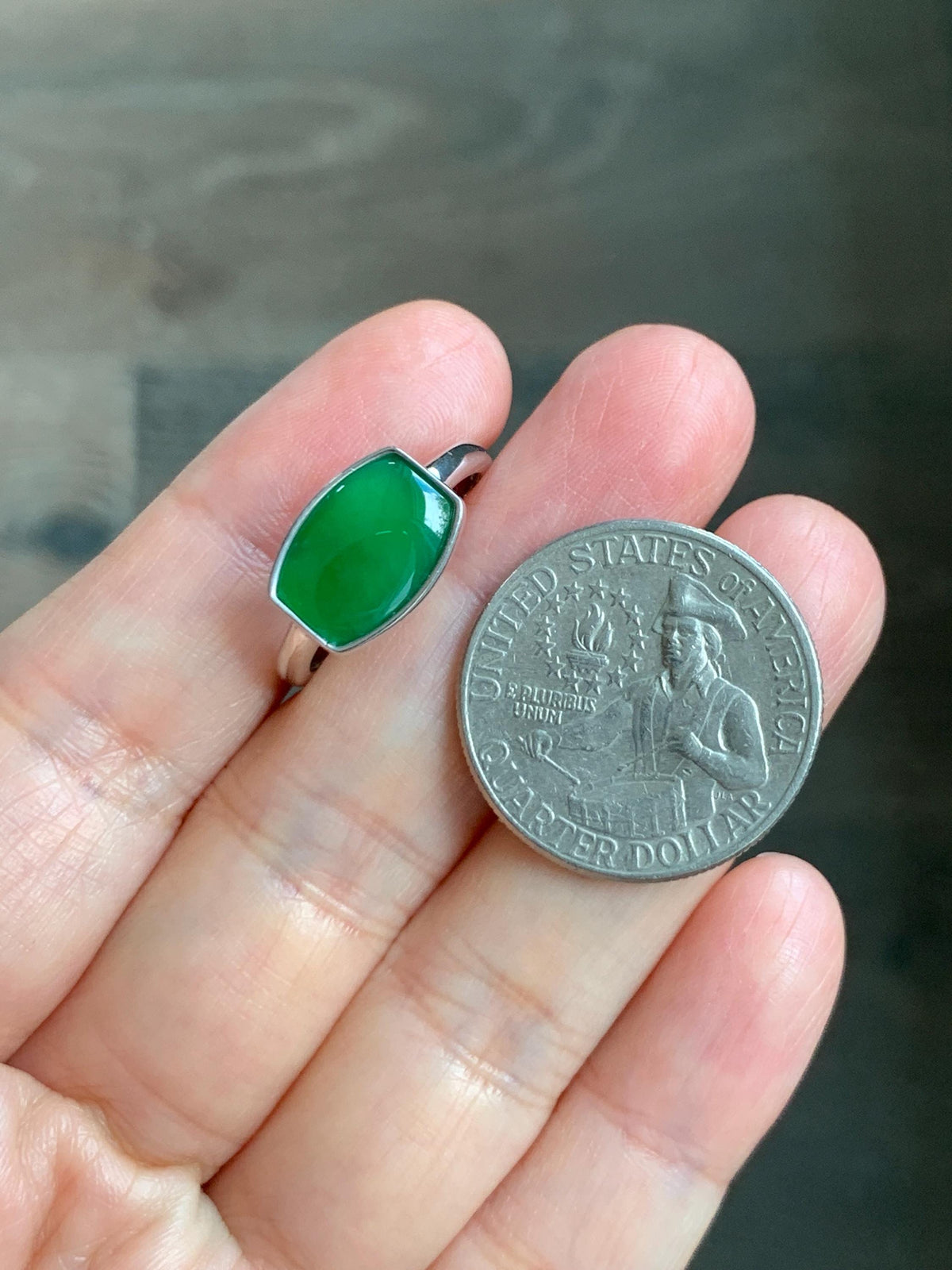 Certified Natural Grade A Guatemalan Icy Translucent Vibrant Green Jade Jadeite Ring Sterling Silver 3.56g size 7.25 US 天然冰危绿翡翠镶嵌戒指 1035