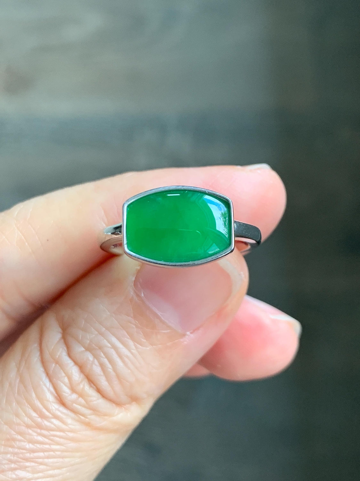 Certified Natural Grade A Guatemalan Icy Translucent Vibrant Green Jade Jadeite Ring Sterling Silver 3.56g size 7.25 US 天然冰危绿翡翠镶嵌戒指 1035