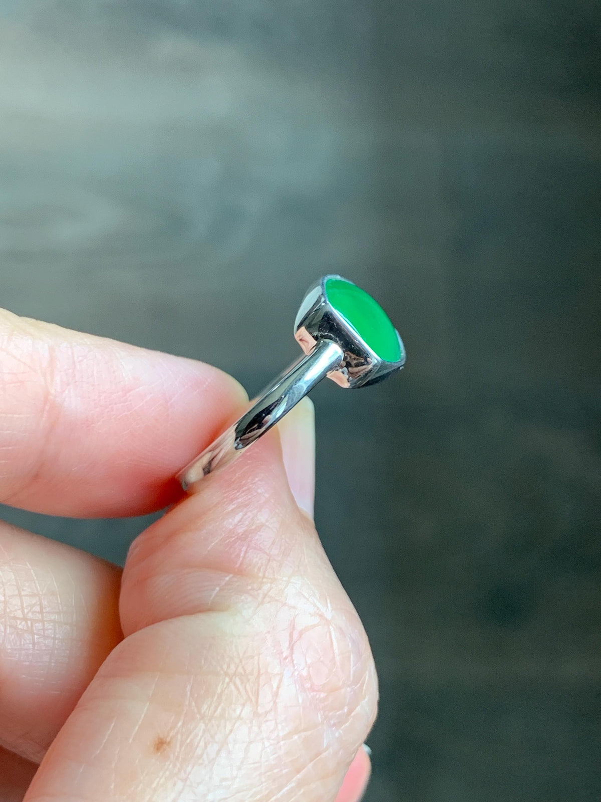 Certified Natural Grade A Guatemalan Icy Translucent Vibrant Green Jade Jadeite Ring Sterling Silver 3.56g size 7.25 US 天然冰危绿翡翠镶嵌戒指 1035