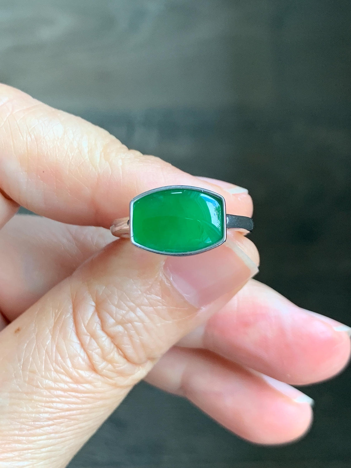 Certified Natural Grade A Guatemalan Icy Translucent Vibrant Green Jade Jadeite Ring Sterling Silver 3.56g size 7.25 US 天然冰危绿翡翠镶嵌戒指 1035