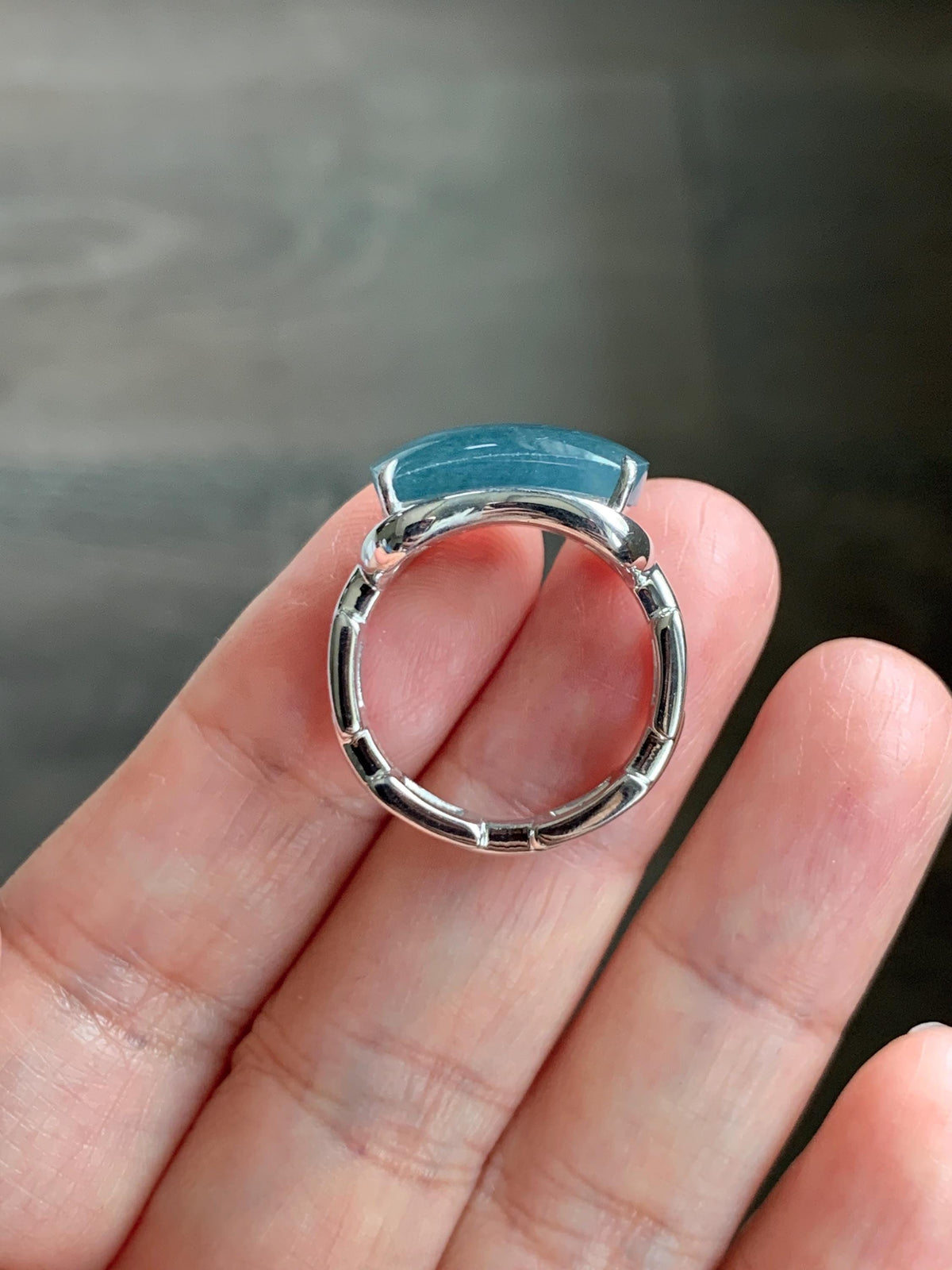 Certified Natural Grade A Guatemalan Icy Dusty Blueberry Blue Jade Jadeite Saddle Ring Sterling Silver Size 7.5 US 7.9g 天然冰危蓝莓翡翠马鞍戒指 1040