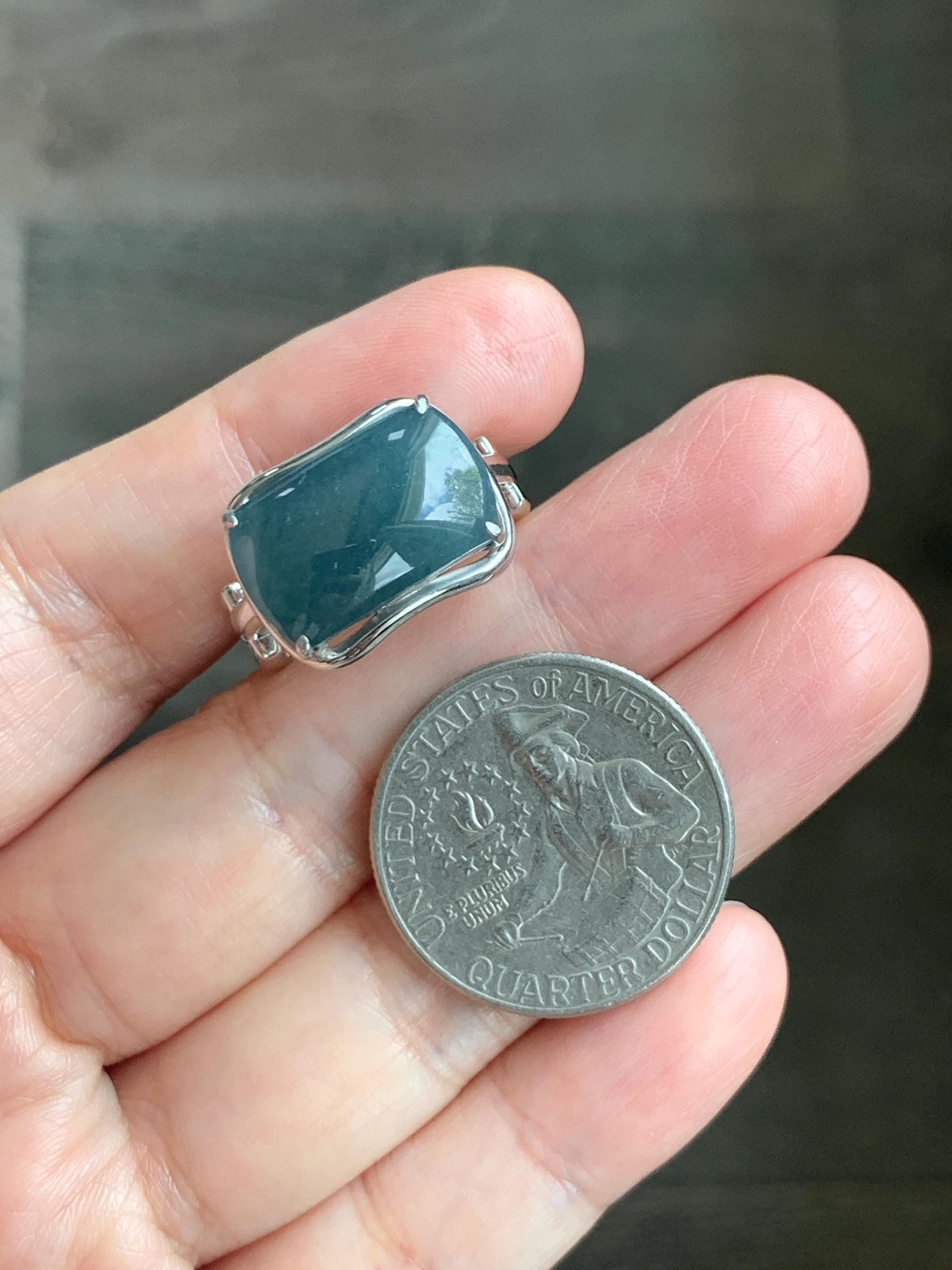 Certified Natural Grade A Guatemalan Icy Dusty Blueberry Blue Jade Jadeite Saddle Ring Sterling Silver Size 7.5 US 7.9g 天然冰危蓝莓翡翠马鞍戒指 1040