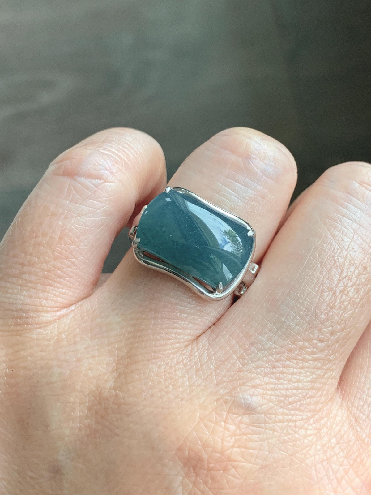 Certified Natural Grade A Guatemalan Icy Dusty Blueberry Blue Jade Jadeite Saddle Ring Sterling Silver Size 7.5 US 7.9g 天然冰危蓝莓翡翠马鞍戒指 1040