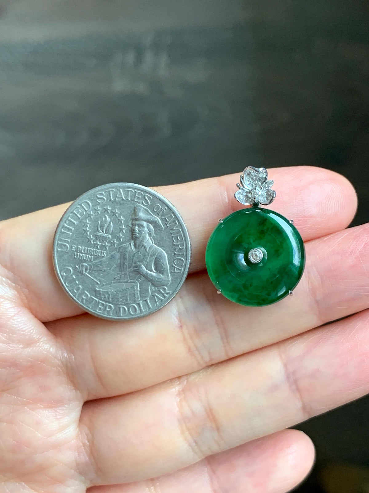 Certified Natural Grade A Guatemalan Icy Translucent Vibrant Green Jade Jadeite Ping An Kou Donut Pendant Sterling Silver 天然冰危绿翡翠平安扣吊坠 1001