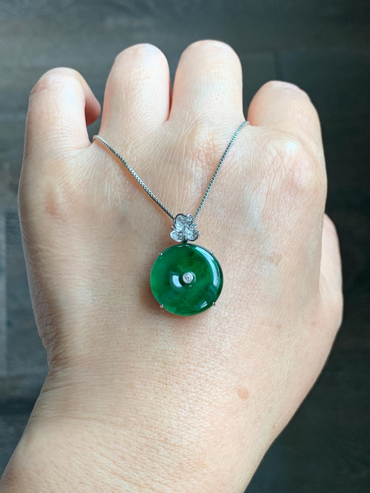 Certified Natural Grade A Guatemalan Icy Translucent Vibrant Green Jade Jadeite Ping An Kou Donut Pendant Sterling Silver 天然冰危绿翡翠平安扣吊坠 1001