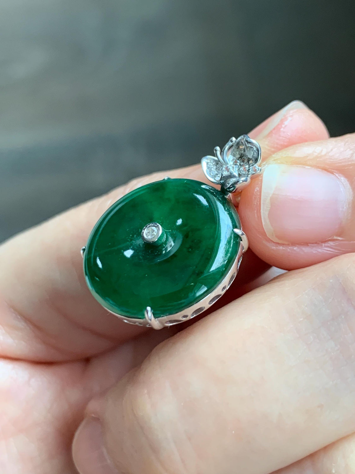 Certified Natural Grade A Guatemalan Icy Translucent Vibrant Green Jade Jadeite Ping An Kou Donut Pendant Sterling Silver 天然冰危绿翡翠平安扣吊坠 1016