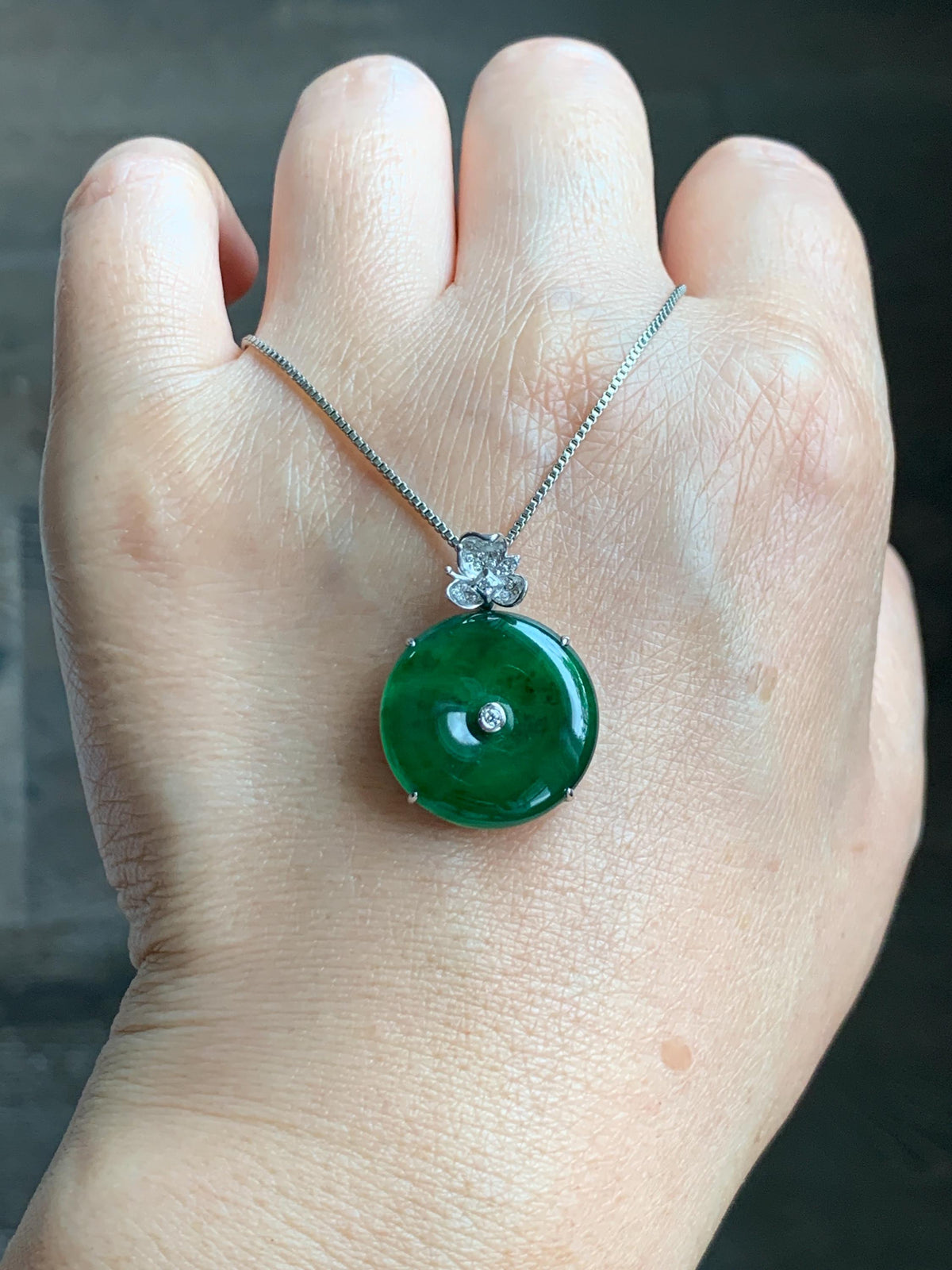 Certified Natural Grade A Guatemalan Icy Translucent Vibrant Green Jade Jadeite Ping An Kou Donut Pendant Sterling Silver 天然冰危绿翡翠平安扣吊坠 1016
