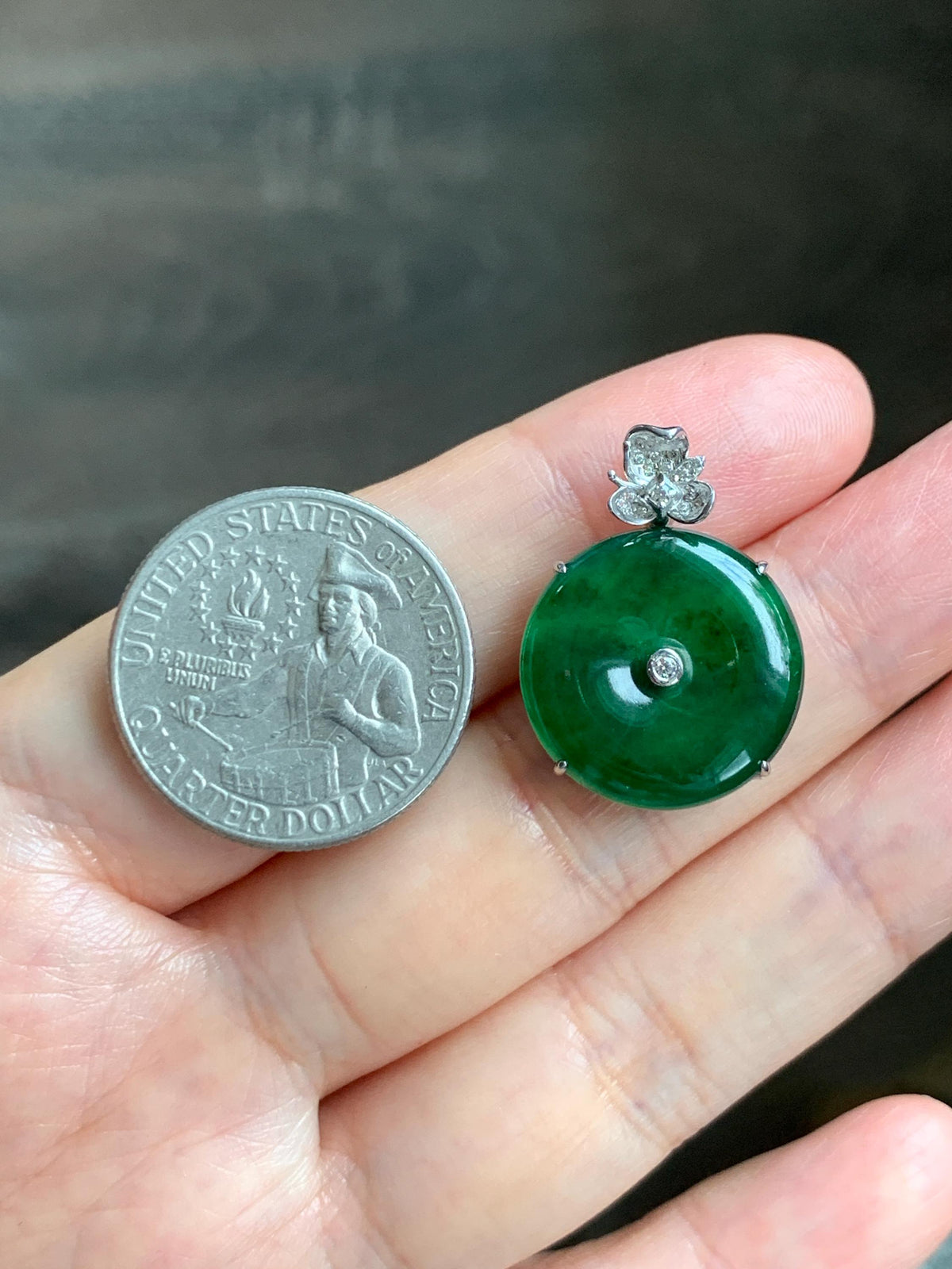 Certified Natural Grade A Guatemalan Icy Translucent Vibrant Green Jade Jadeite Ping An Kou Donut Pendant Sterling Silver 天然冰危绿翡翠平安扣吊坠 1016