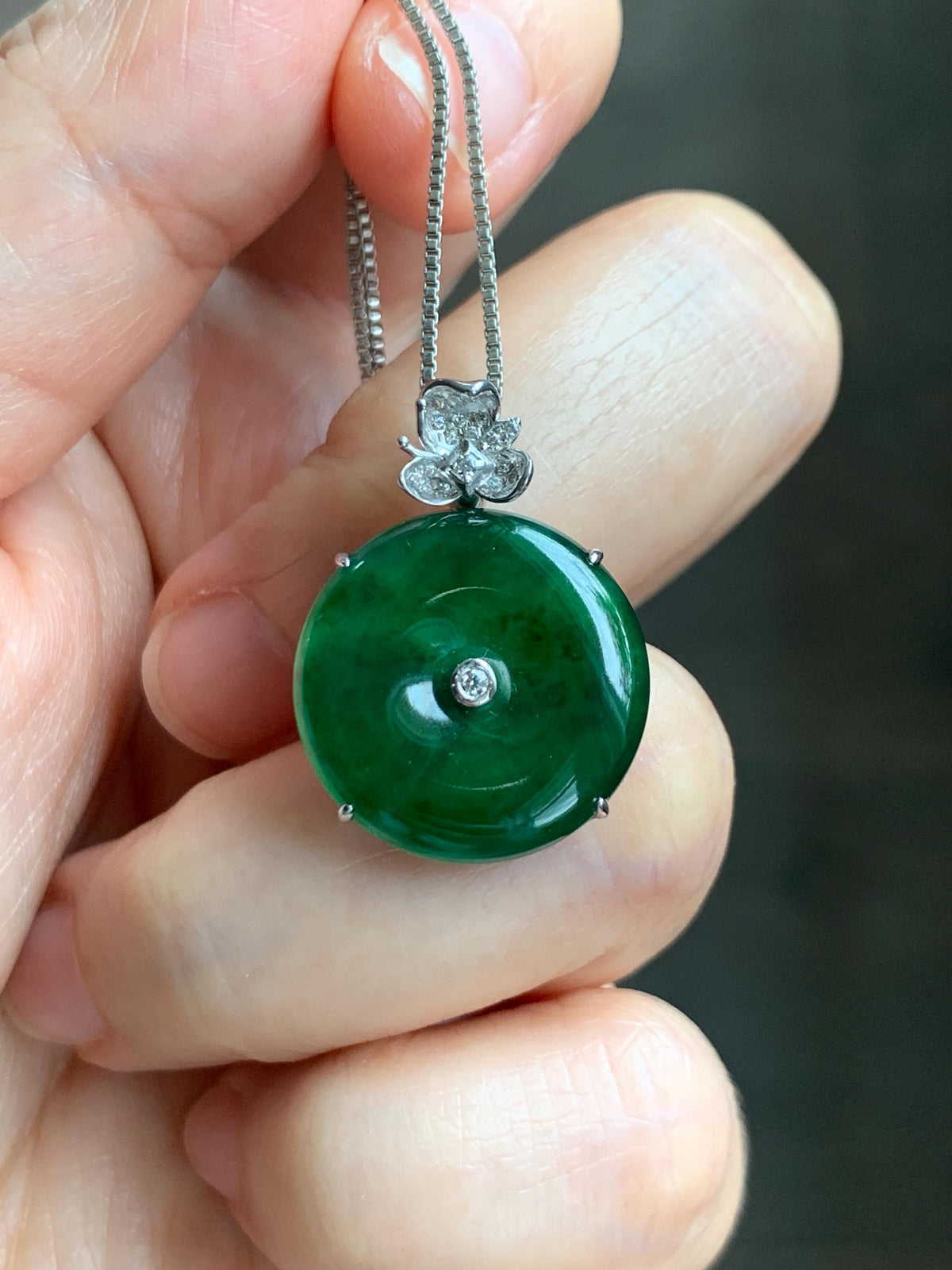 Certified Natural Grade A Guatemalan Icy Translucent Vibrant Green Jade Jadeite Ping An Kou Donut Pendant Sterling Silver 天然冰危绿翡翠平安扣吊坠 1016