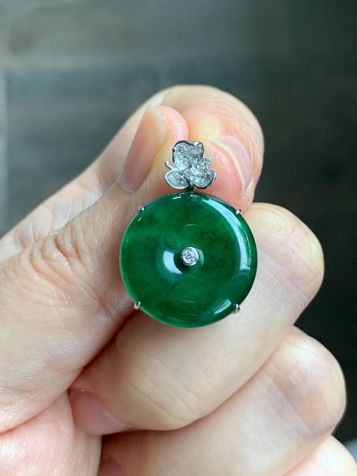 Certified Natural Grade A Guatemalan Icy Translucent Vibrant Green Jade Jadeite Ping An Kou Donut Pendant Sterling Silver 天然冰危绿翡翠平安扣吊坠 1016