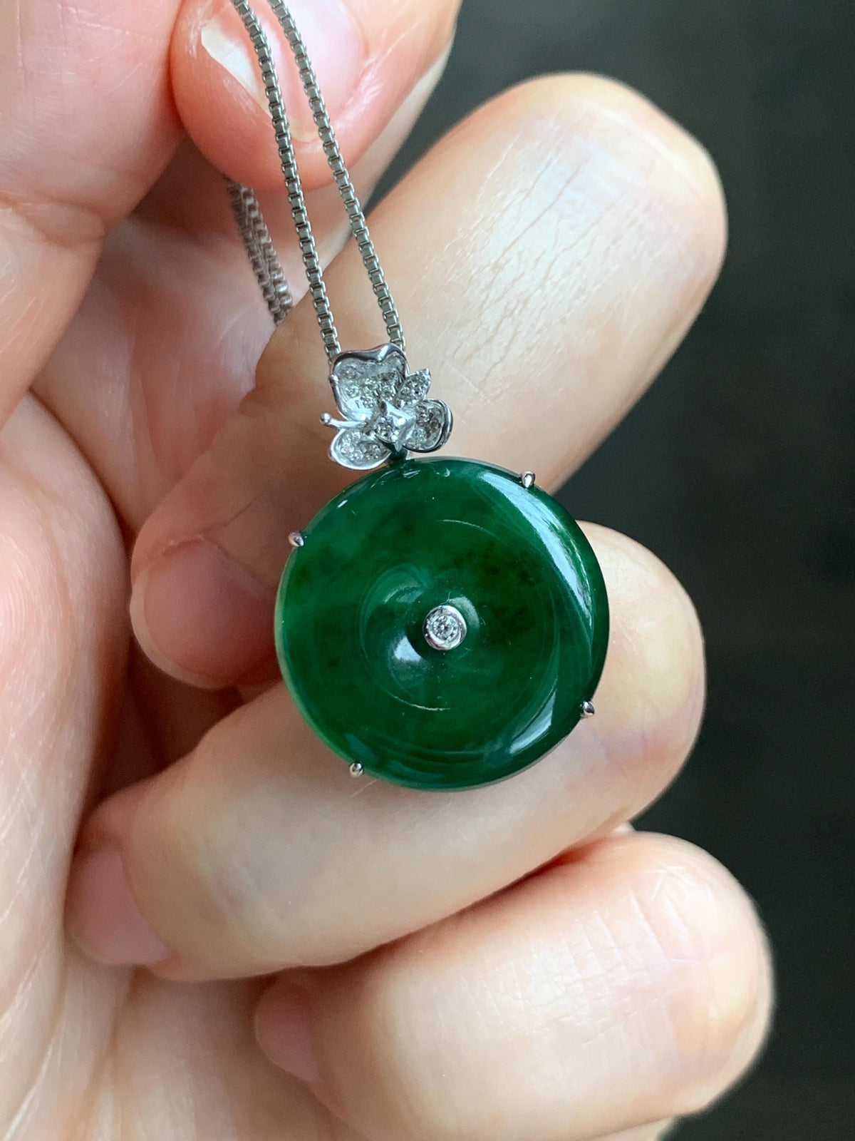 Certified Natural Grade A Guatemalan Icy Translucent Vibrant Green Jade Jadeite Ping An Kou Donut Pendant Sterling Silver 天然冰危绿翡翠平安扣吊坠 1016