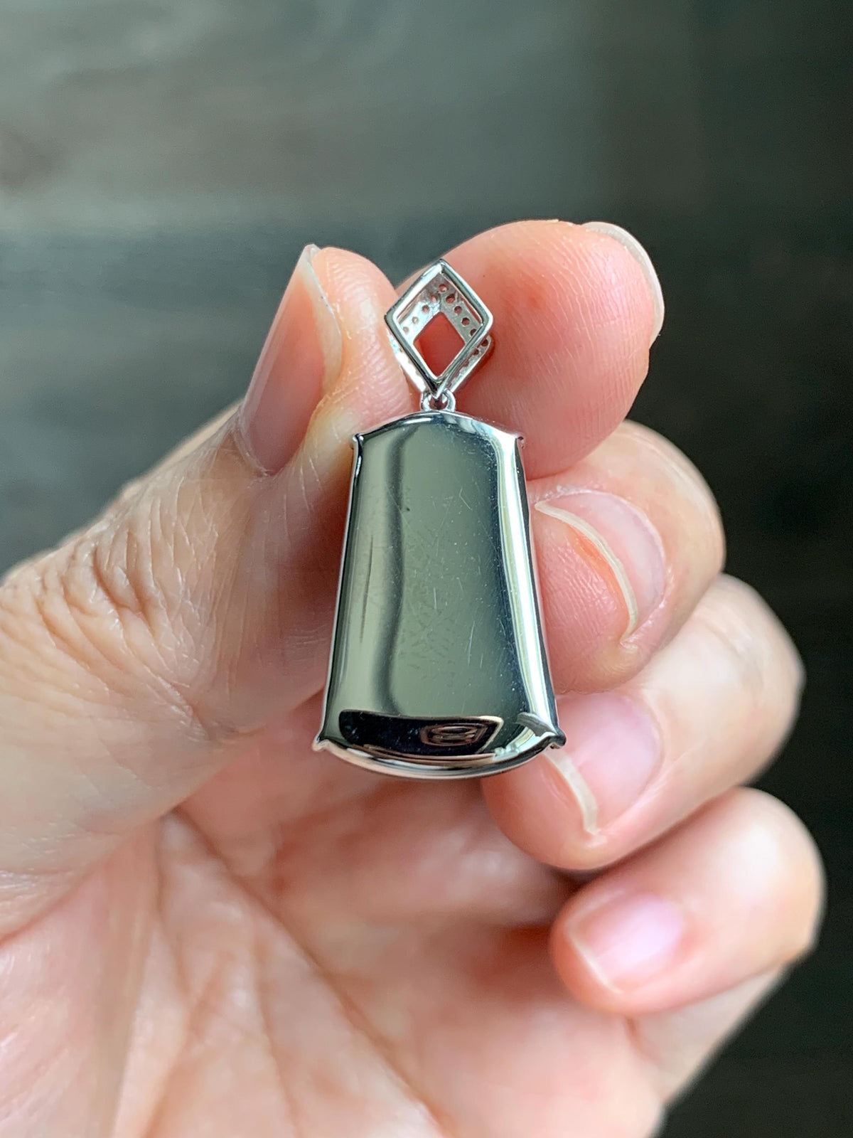 Certified Natural Grade A Guatemalan Icy Translucent Vibrant Green Jade Jadeite Wu Shi Pai Pendant Sterling Silver 3.83g 天然冰危绿翡翠无事牌镶嵌吊坠 1008