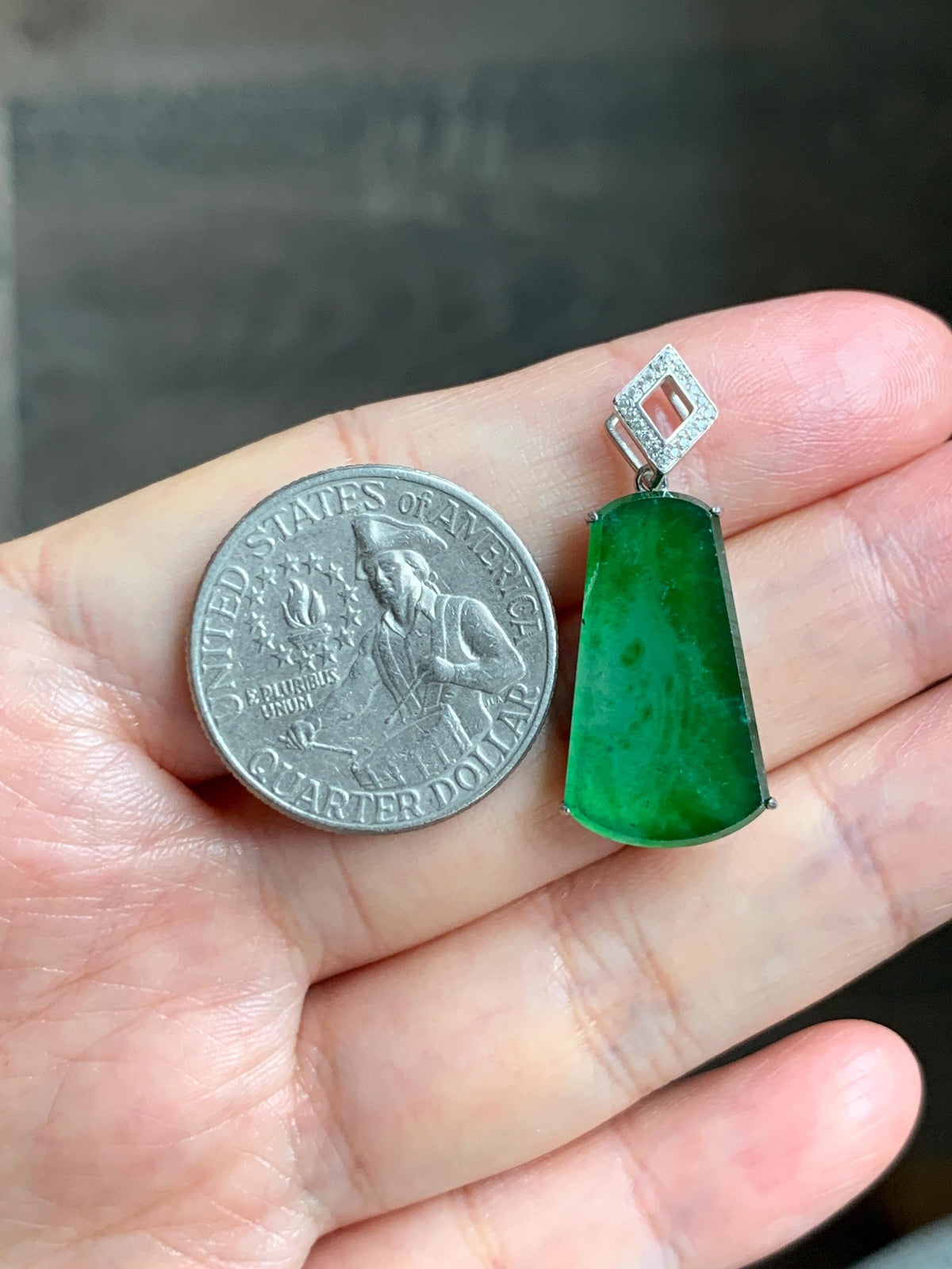 Certified Natural Grade A Guatemalan Icy Translucent Vibrant Green Jade Jadeite Wu Shi Pai Pendant Sterling Silver 3.79g 天然冰危绿翡翠无事牌镶嵌吊坠 1007