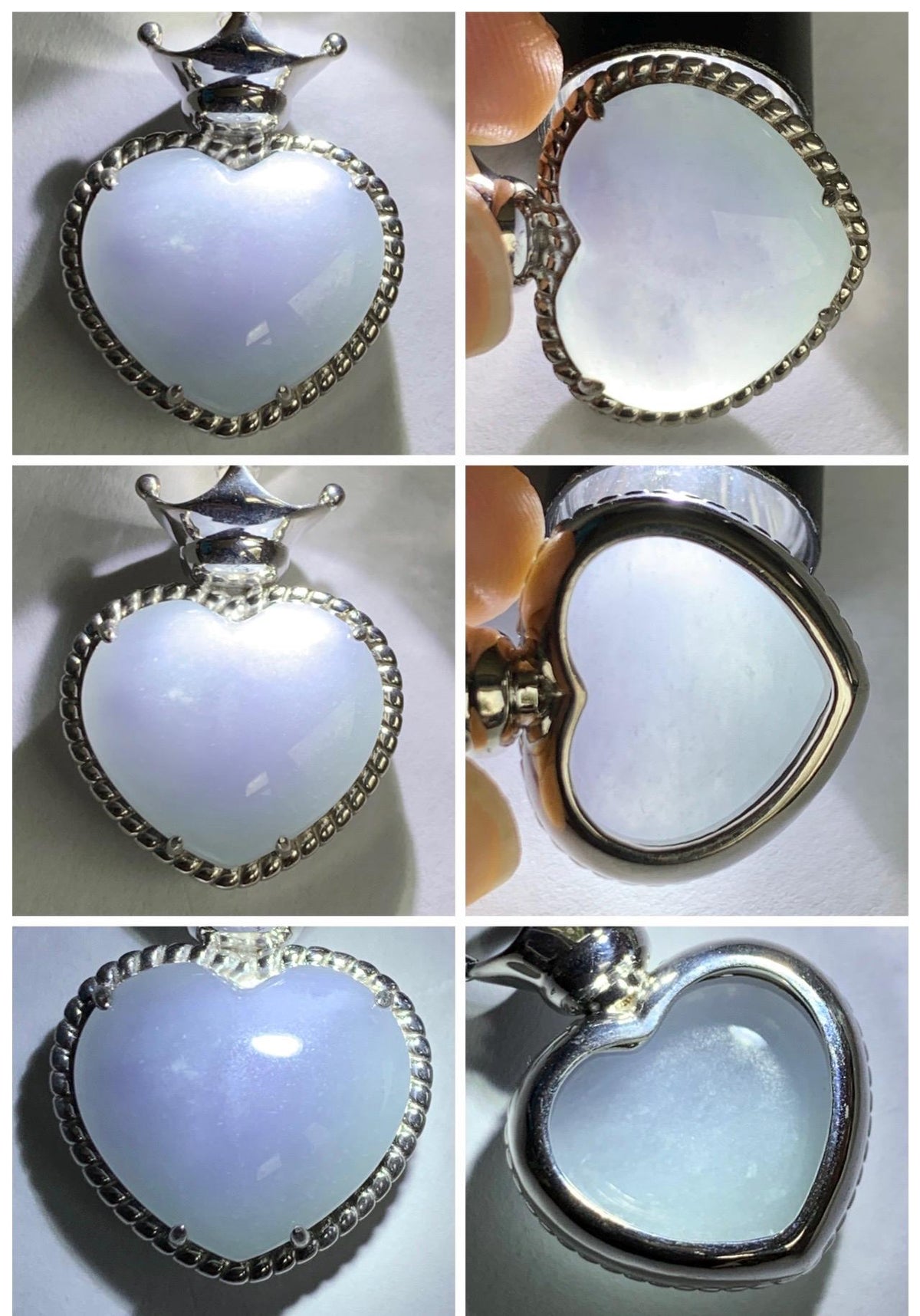 Certified Natural Grade A Icy Translucent Pale Purple Jade Jadeite Heart Pendant Crown Design Sterling Silver 5.73g 天然冰紫底翡翠爱心皇冠镶嵌吊坠 1005
