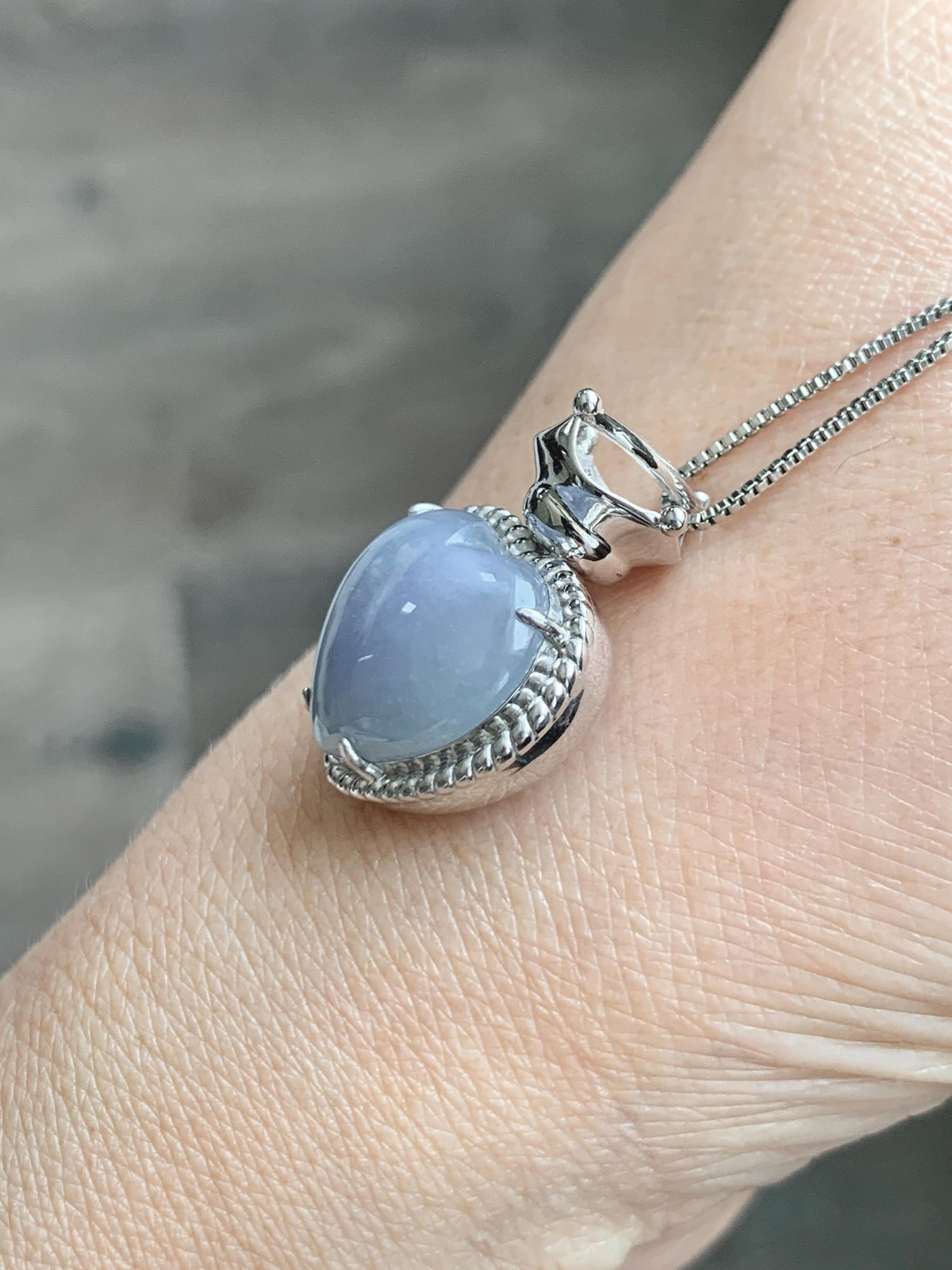 Certified Natural Grade A Icy Translucent Pale Purple Jade Jadeite Heart Pendant Crown Design Sterling Silver 5.73g 天然冰紫底翡翠爱心皇冠镶嵌吊坠 1005