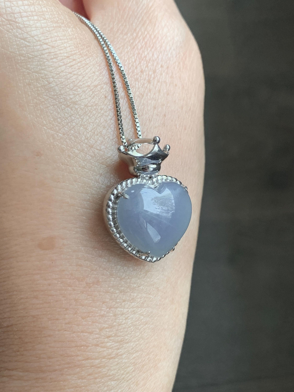 Certified Natural Grade A Icy Translucent Pale Purple Jade Jadeite Heart Pendant Crown Design Sterling Silver 5.73g 天然冰紫底翡翠爱心皇冠镶嵌吊坠 1005