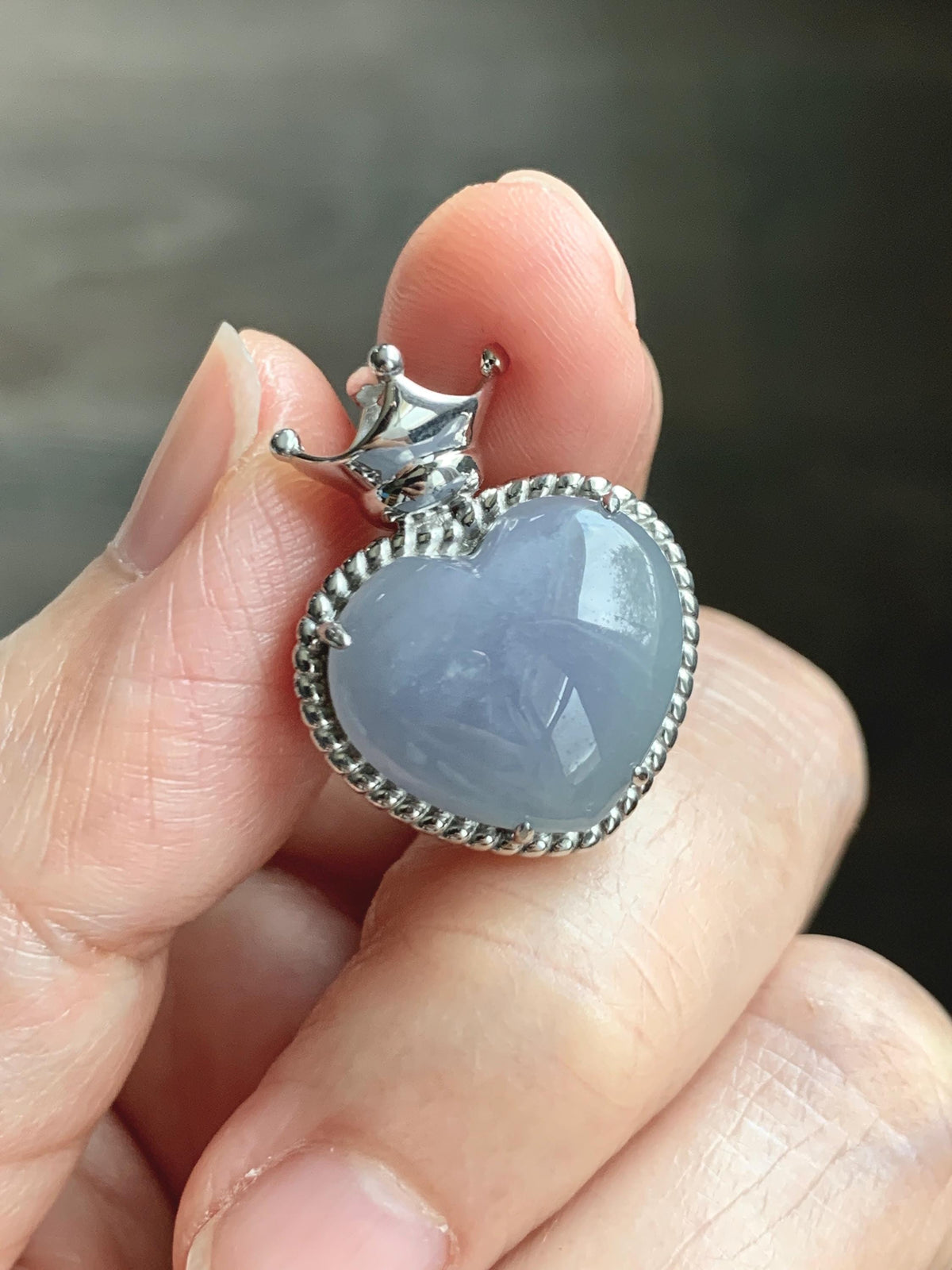 Certified Natural Grade A Icy Translucent Pale Purple Jade Jadeite Heart Pendant Crown Design Sterling Silver 5.73g 天然冰紫底翡翠爱心皇冠镶嵌吊坠 1005