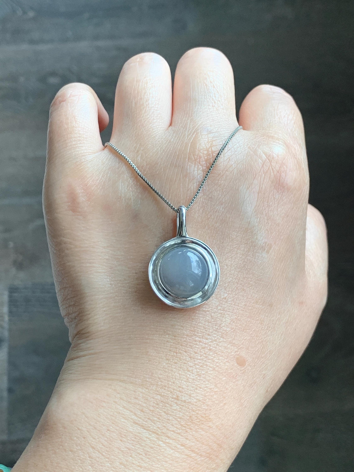 Certified Natural Grade A Icy Translucent Light Gray Wuji Jade Jadeite Round Pendant Sterling Silver 6.85g 天然冰胶紫底乌鸡翡翠镶嵌吊坠 1003