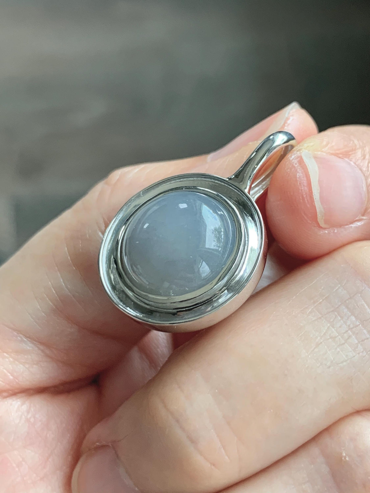 Certified Natural Grade A Icy Translucent Light Gray Wuji Jade Jadeite Round Pendant Sterling Silver 6.85g 天然冰胶紫底乌鸡翡翠镶嵌吊坠 1003
