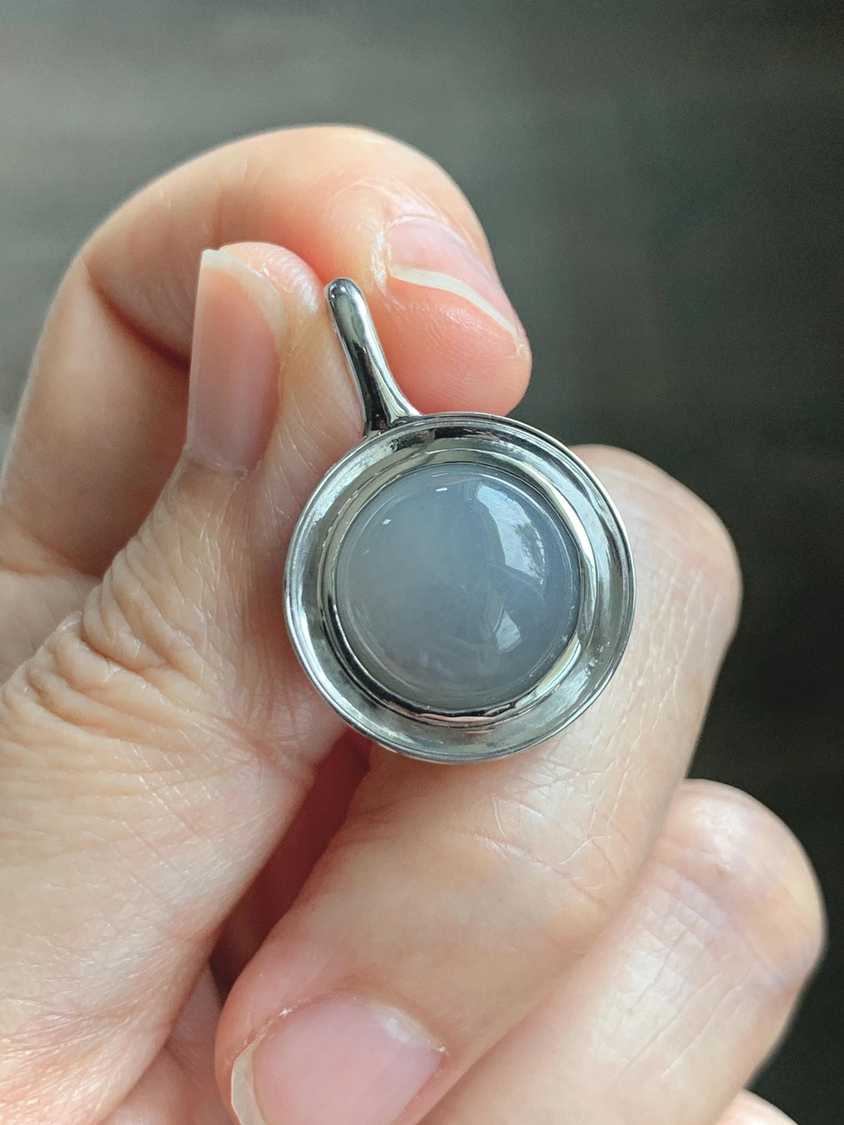Certified Natural Grade A Icy Translucent Light Gray Wuji Jade Jadeite Round Pendant Sterling Silver 6.85g 天然冰胶紫底乌鸡翡翠镶嵌吊坠 1003