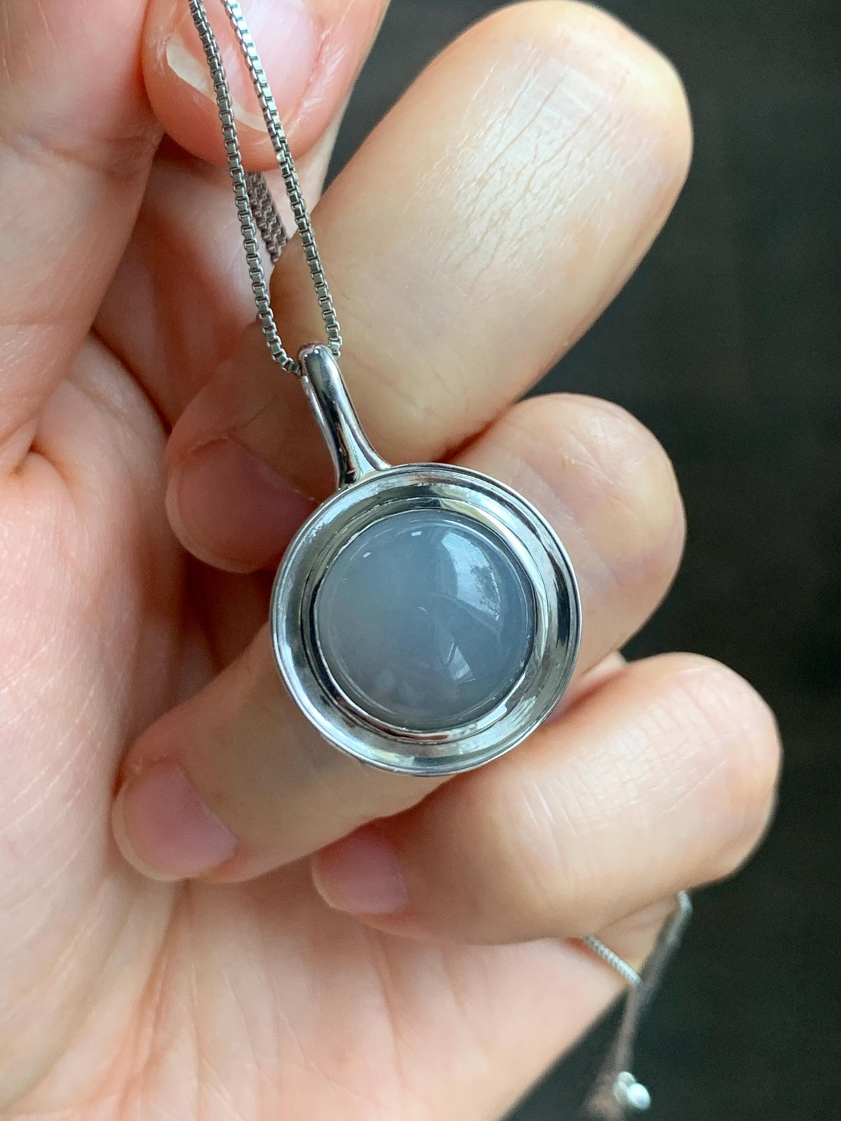 Certified Natural Grade A Icy Translucent Light Gray Wuji Jade Jadeite Round Pendant Sterling Silver 6.85g 天然冰胶紫底乌鸡翡翠镶嵌吊坠 1003