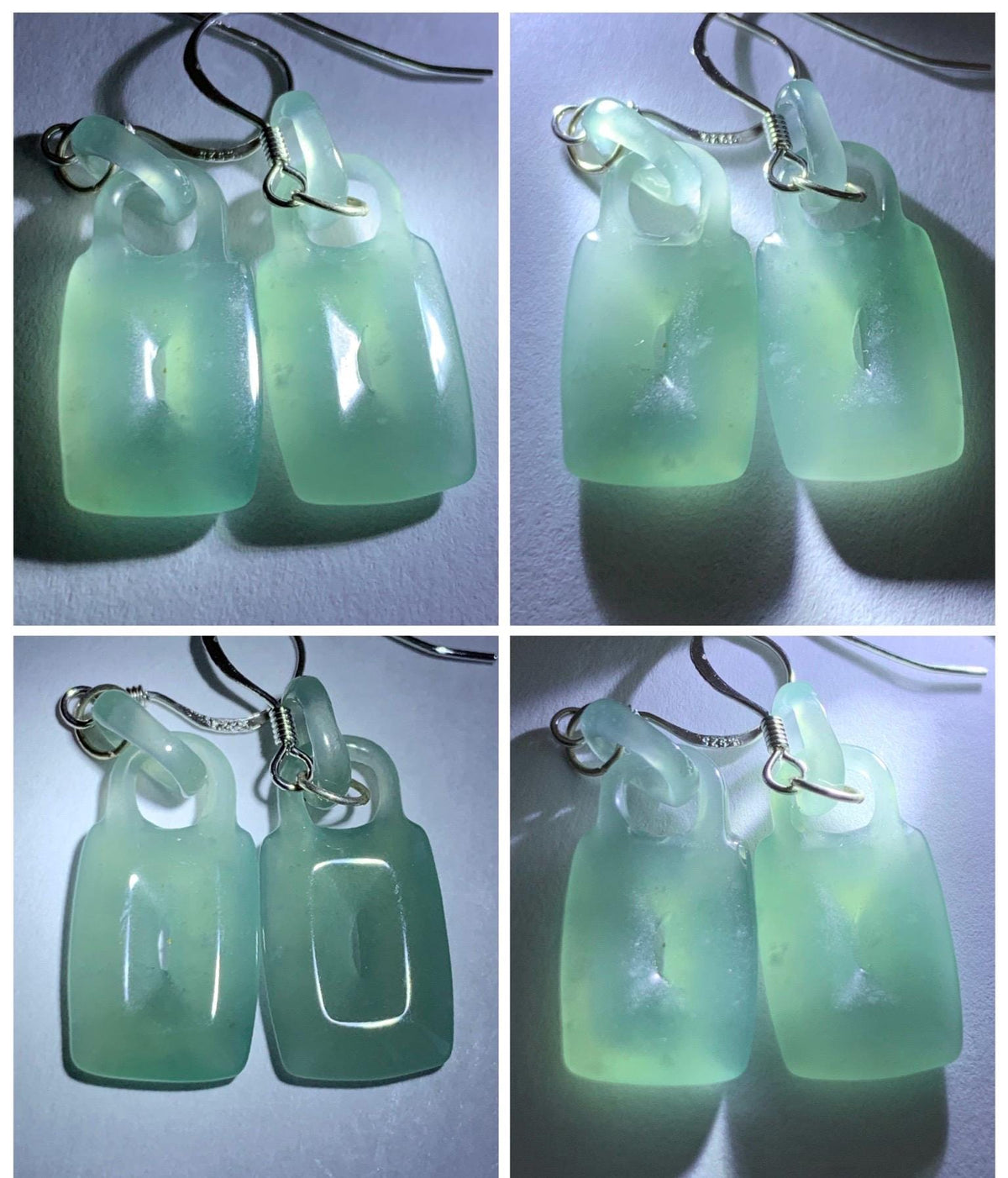 Natural Grade A Guatemalan Icy Dusty Teal Green Jade Jadeite w/ Interlocking Rings Dangle Earrings Sterling Silver 天然冰危浅蓝绿翡翠环环相扣耳钩 WHH220B