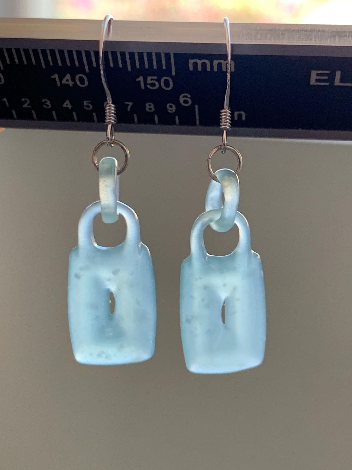 Natural Grade A Guatemalan Icy Dusty Teal Green Jade Jadeite w/ Interlocking Rings Dangle Earrings Sterling Silver 天然冰危浅蓝绿翡翠环环相扣耳钩 WHH220B