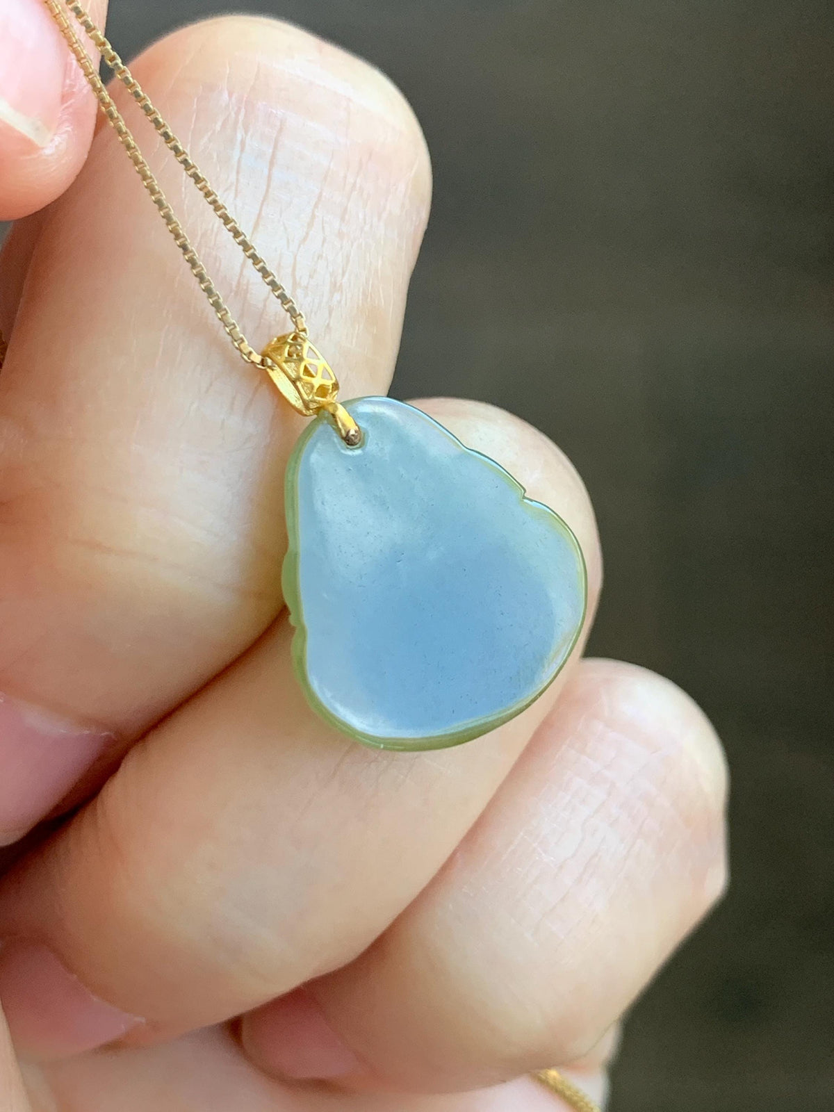Natural Grade A Icy Translucent Yellowish Brown Jade Jadeite Carved Buddha Petite Pendant 18K Yellow Gold 天然冰茶黄翡翠小佛公镶嵌吊坠 MCH180