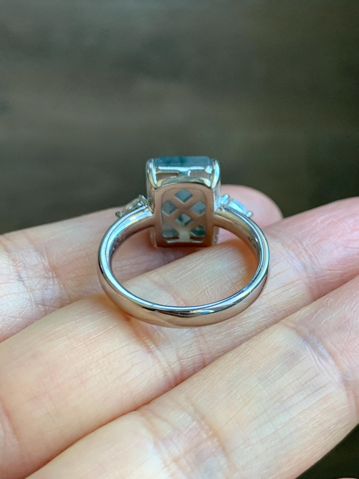 Certified Natural Garde A Icy Highly Translucent Pastel Green Marbled Jade Jadeite Ring Sterling Silver Size 7.5 US 天然冰晴飘花切割面翡翠银镶戒指 1018