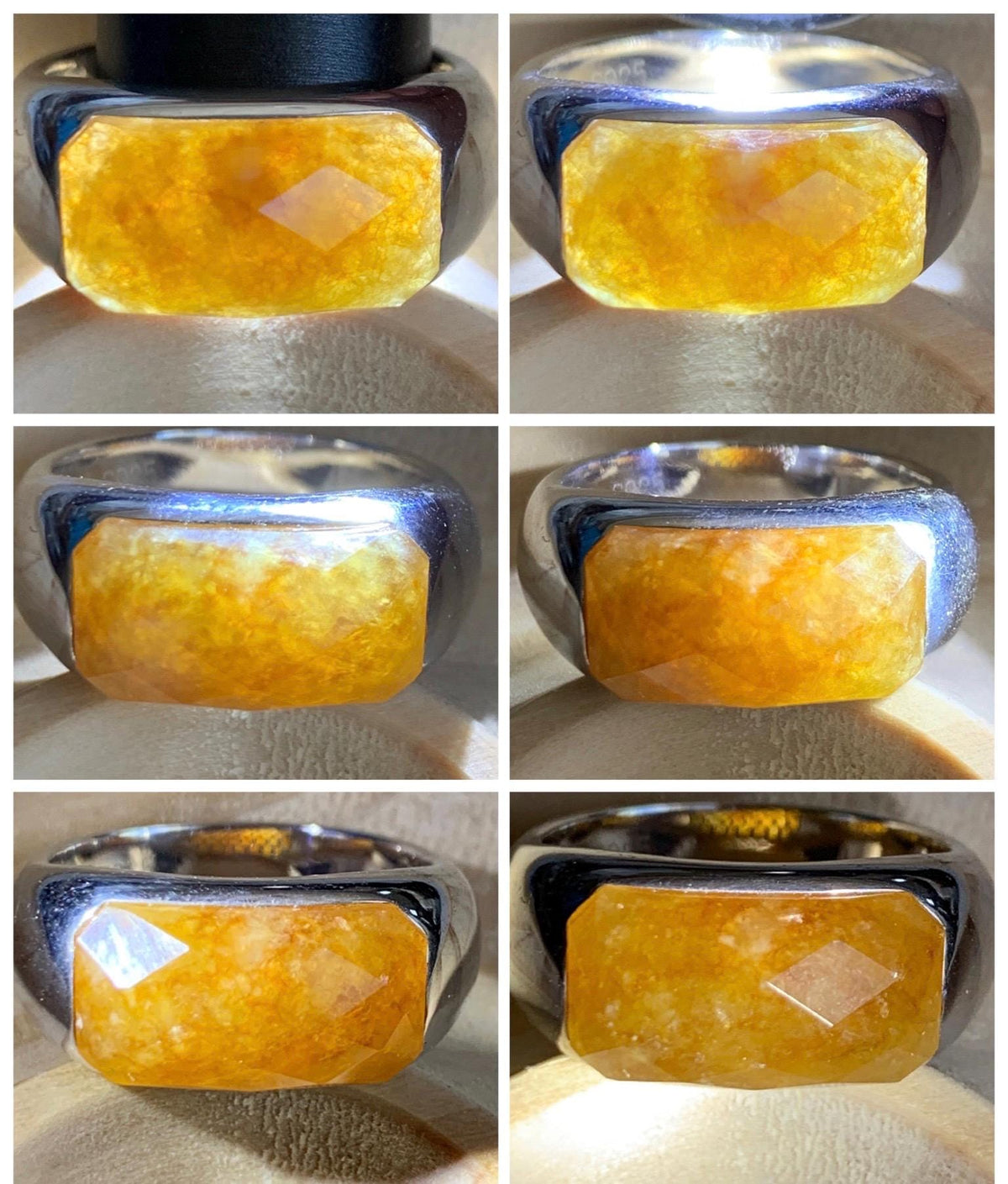Certified Natural Garde A Icy Translucent Intense Golden Yellow Jade Jadeite Saddle Ring Sterling Silver Size 7.25 US 天然冰红黄翡翠切割面马鞍戒指 1027