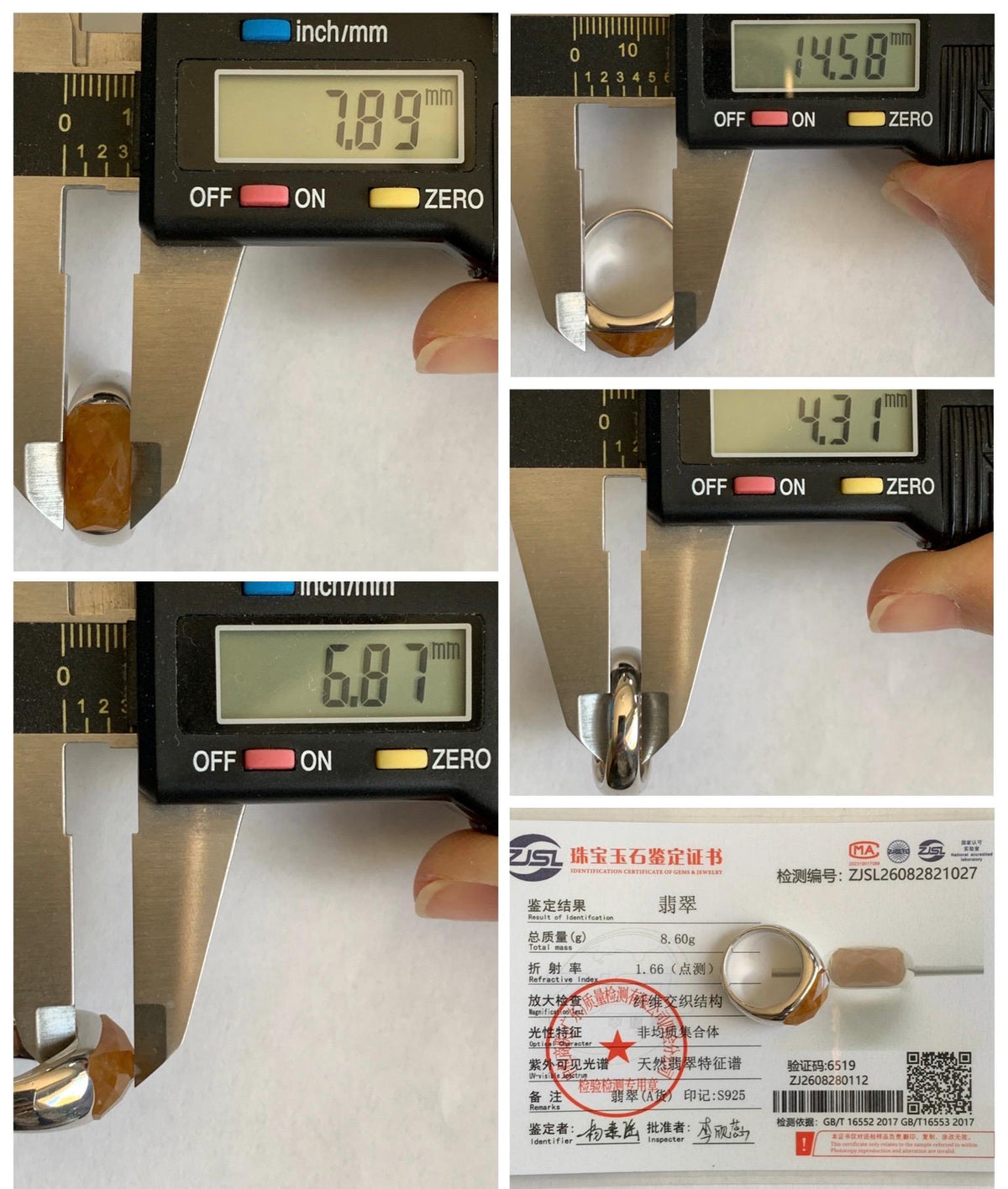 Certified Natural Garde A Icy Translucent Intense Golden Yellow Jade Jadeite Saddle Ring Sterling Silver Size 7.25 US 天然冰红黄翡翠切割面马鞍戒指 1027