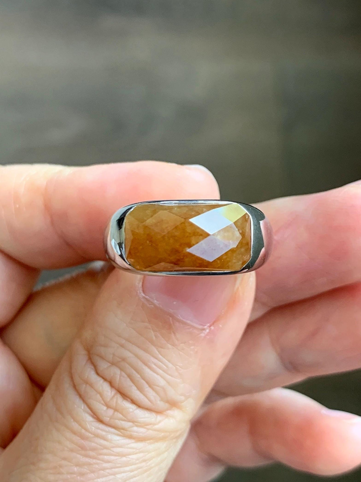 Certified Natural Garde A Icy Translucent Intense Golden Yellow Jade Jadeite Saddle Ring Sterling Silver Size 7.25 US 天然冰红黄翡翠切割面马鞍戒指 1027