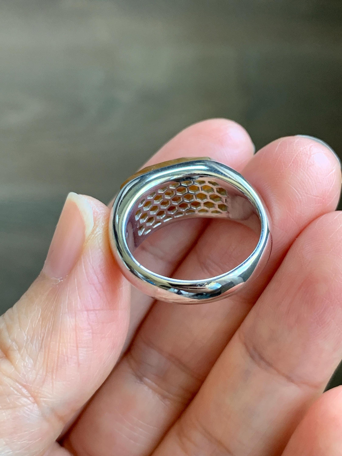 Certified Natural Garde A Icy Translucent Intense Golden Yellow Jade Jadeite Saddle Ring Sterling Silver Size 7.25 US 天然冰红黄翡翠切割面马鞍戒指 1027