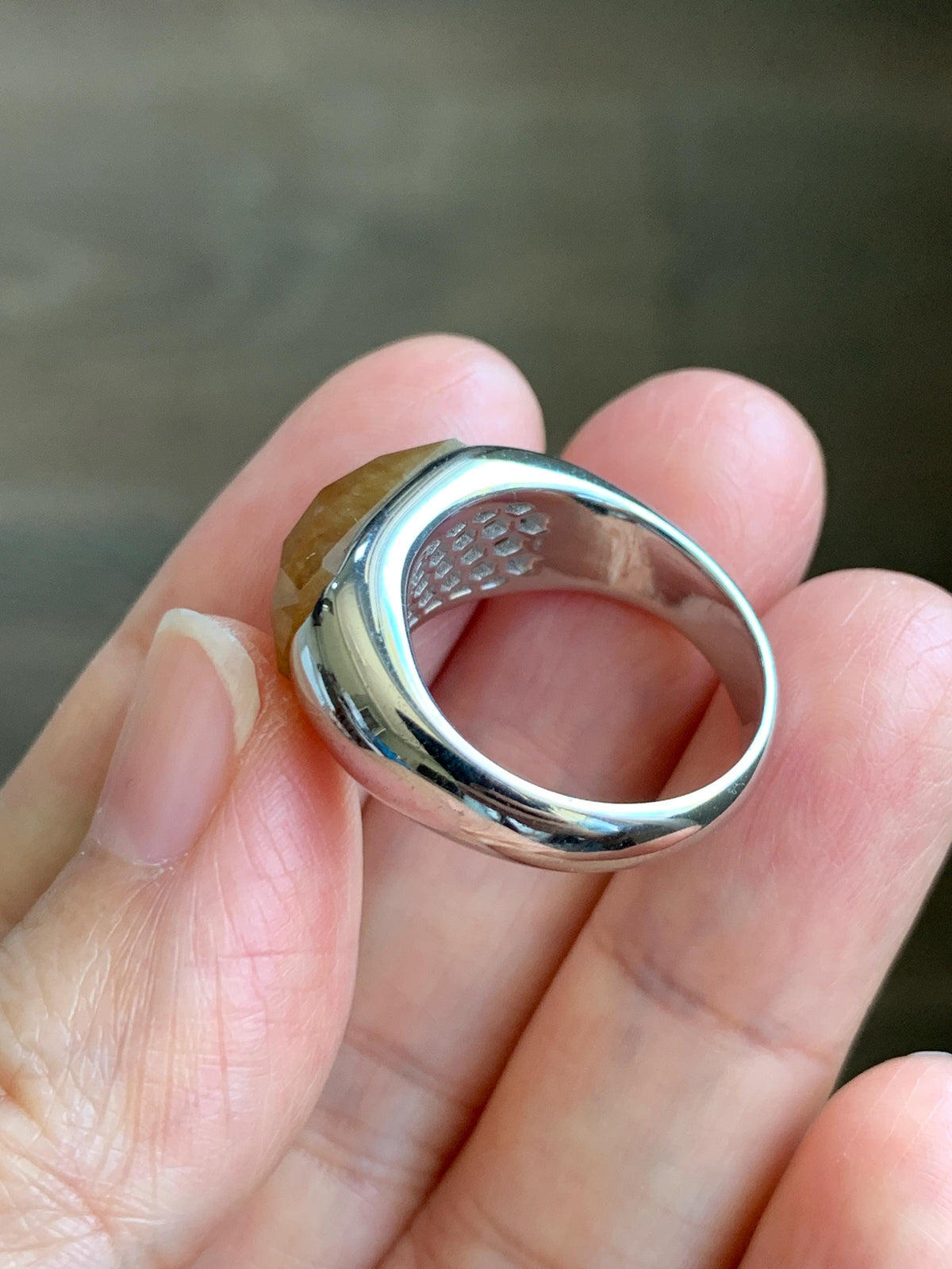 Certified Natural Garde A Icy Translucent Intense Golden Yellow Jade Jadeite Saddle Ring Sterling Silver Size 7.25 US 天然冰红黄翡翠切割面马鞍戒指 1027