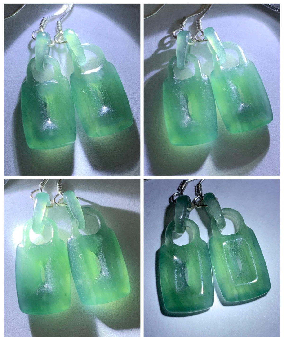 Natural Grade A Guatemalan Icy Dark Teal Green Jade Jadeite w/ Interlocking Rings Dangle Earrings Sterling Silver 天然冰危深蓝绿翡翠环环相扣耳钩 WHH220A