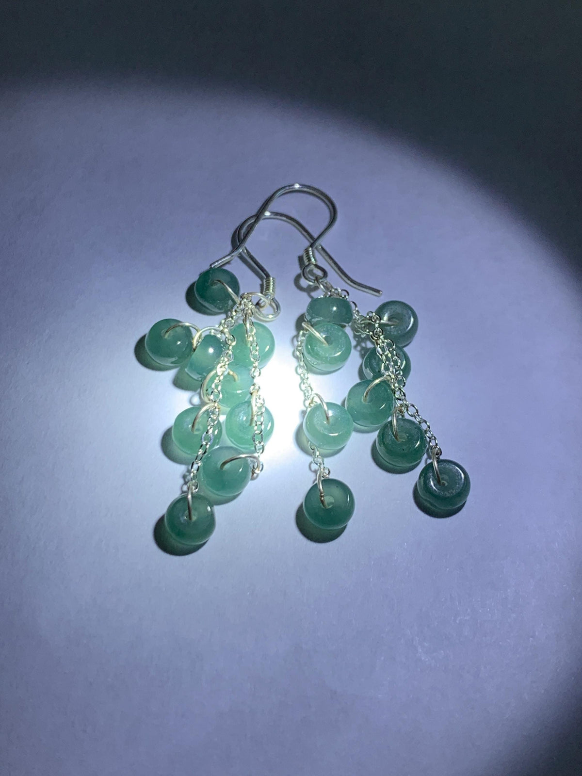 Natural Grade A Guatemalan Icy Translucent Dusty Teal Blue Jade Jadeite Flat Beads Dangle Earrings Sterling Silver 天然冰危蓝绿翡翠算盘珠耳钩 SGY88A