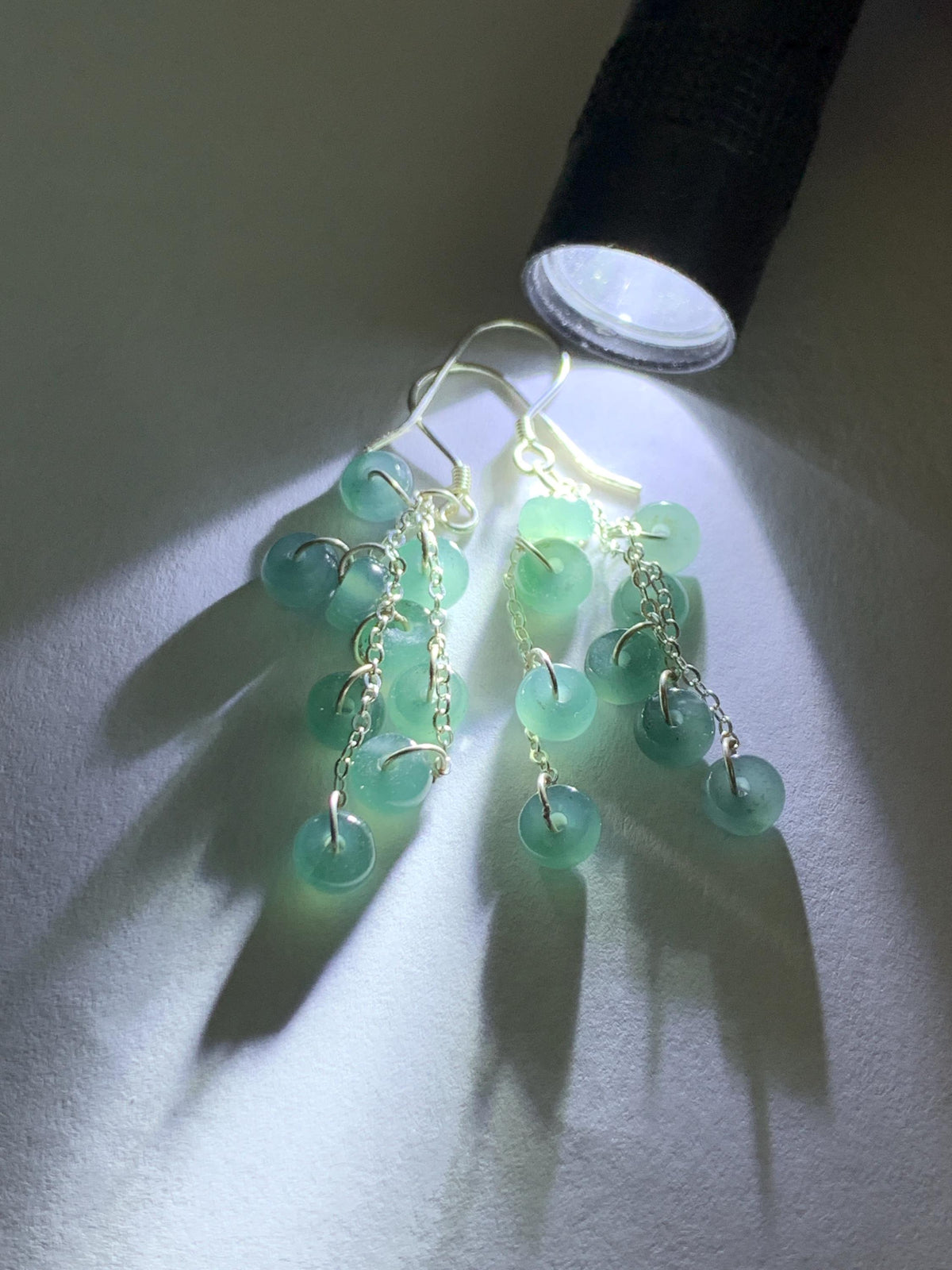 Natural Grade A Guatemalan Icy Translucent Dusty Teal Blue Jade Jadeite Flat Beads Dangle Earrings Sterling Silver 天然冰危蓝绿翡翠算盘珠耳钩 SGY88A