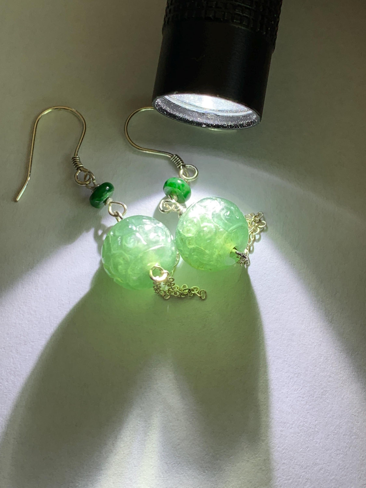 Natural Grade A Guatemalan Icy Translucent Dusty Teal Blue Jade Jadeite Drum Beads Dangle Earrings Sterling Silver 天然冰危蓝绿翡翠鼓珠耳钩 SGY88B