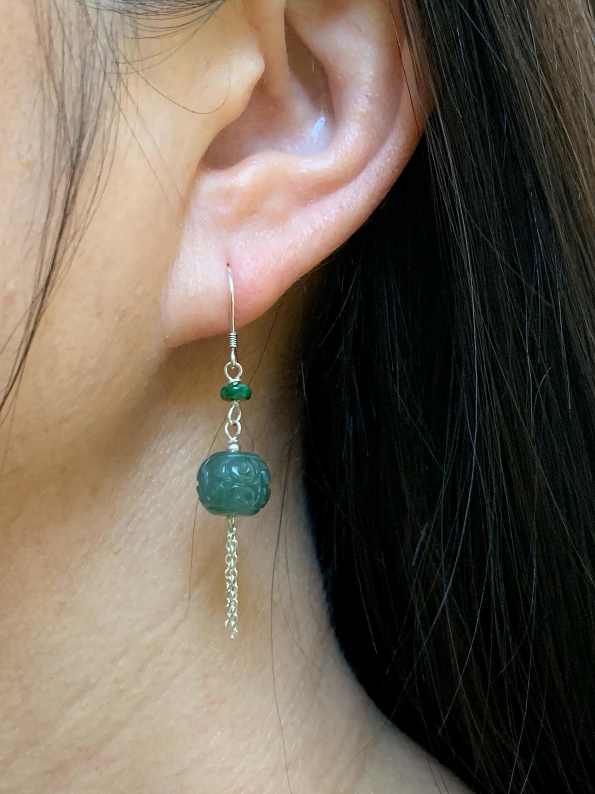 Natural Grade A Guatemalan Icy Translucent Dusty Teal Blue Jade Jadeite Drum Beads Dangle Earrings Sterling Silver 天然冰危蓝绿翡翠鼓珠耳钩 SGY88B