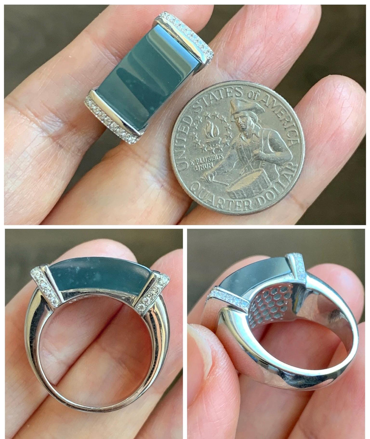 Certified Natural Grade A Guatemalan Icy Translucent Teal Blue Jade Jadeite Saddle Ring Sterling Silver Size 7.25 US 13.66g 天然冰危蓝翡翠马鞍戒指 1023