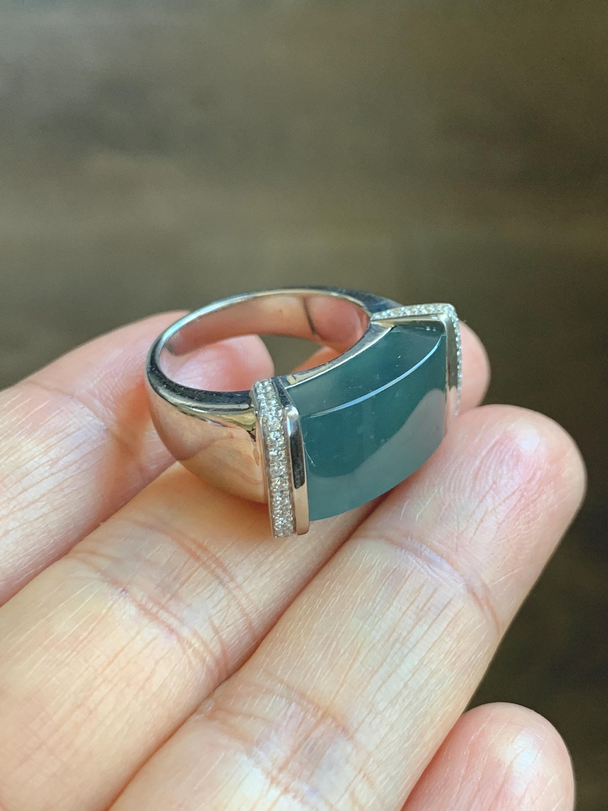 Certified Natural Grade A Guatemalan Icy Translucent Teal Blue Jade Jadeite Saddle Ring Sterling Silver Size 7.25 US 13.66g 天然冰危蓝翡翠马鞍戒指 1023
