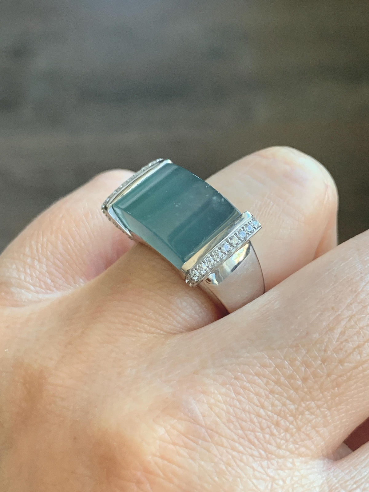 Certified Natural Grade A Guatemalan Icy Translucent Teal Blue Jade Jadeite Saddle Ring Sterling Silver Size 7.25 US 13.66g 天然冰危蓝翡翠马鞍戒指 1023