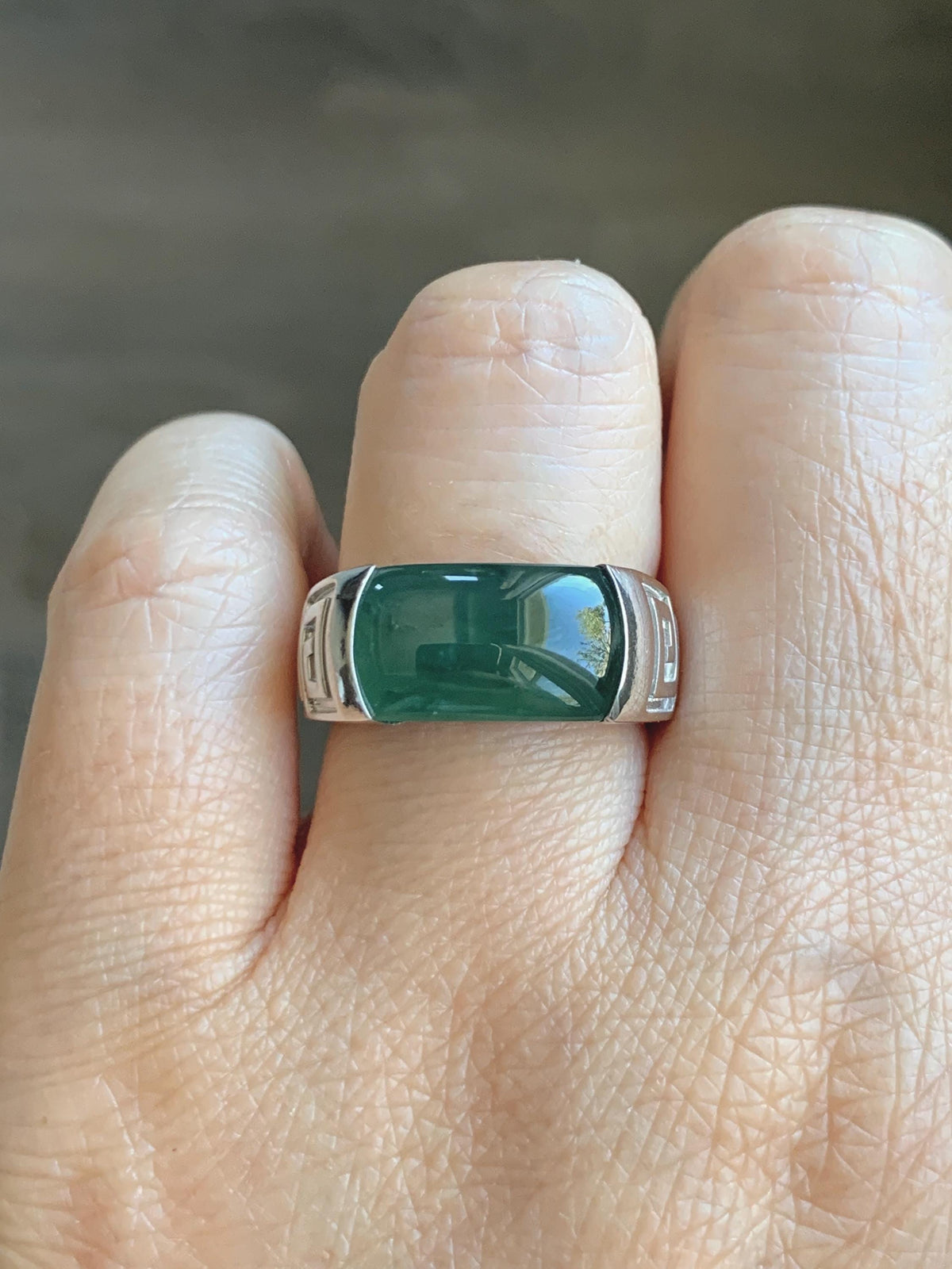 Certified Natural Grade A Guatemalan Icy Teal Green Marbled Jade Jadeite Saddle Ring Sterling Silver Size 6.75 US 9.34g 天然冰危蓝绿飘花翡翠马鞍戒指 1017