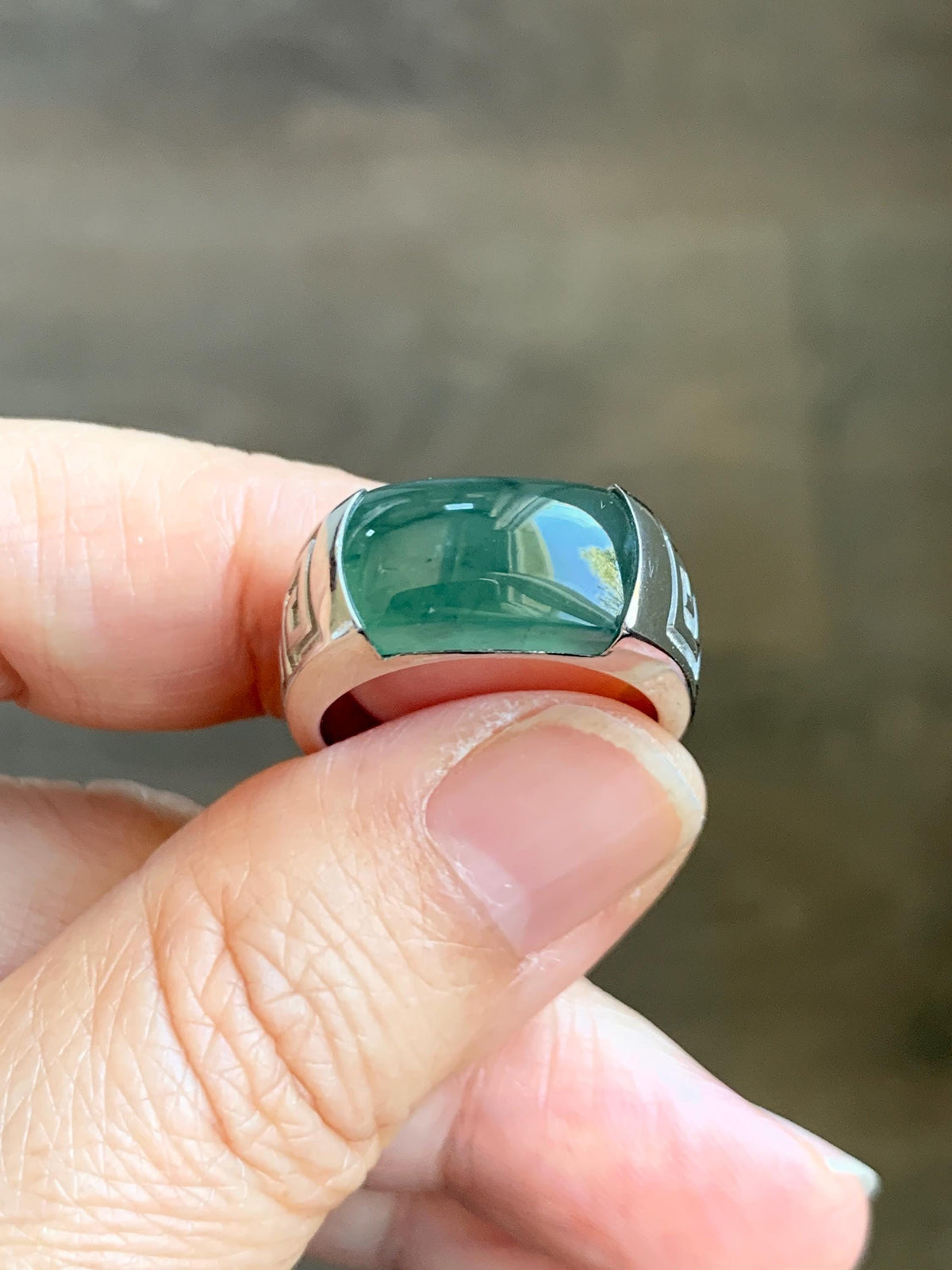 Certified Natural Grade A Guatemalan Icy Teal Green Marbled Jade Jadeite Saddle Ring Sterling Silver Size 6.75 US 9.34g 天然冰危蓝绿飘花翡翠马鞍戒指 1017