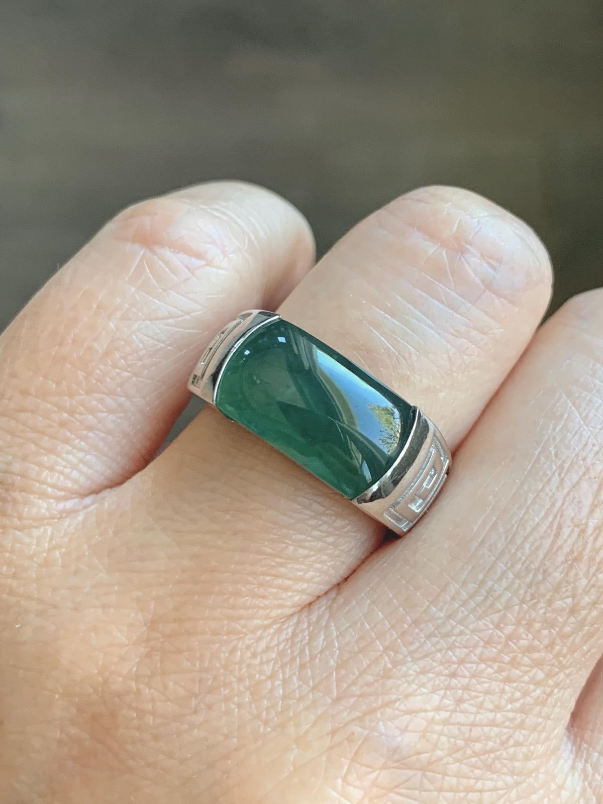 Certified Natural Grade A Guatemalan Icy Teal Green Marbled Jade Jadeite Saddle Ring Sterling Silver Size 6.75 US 9.34g 天然冰危蓝绿飘花翡翠马鞍戒指 1017