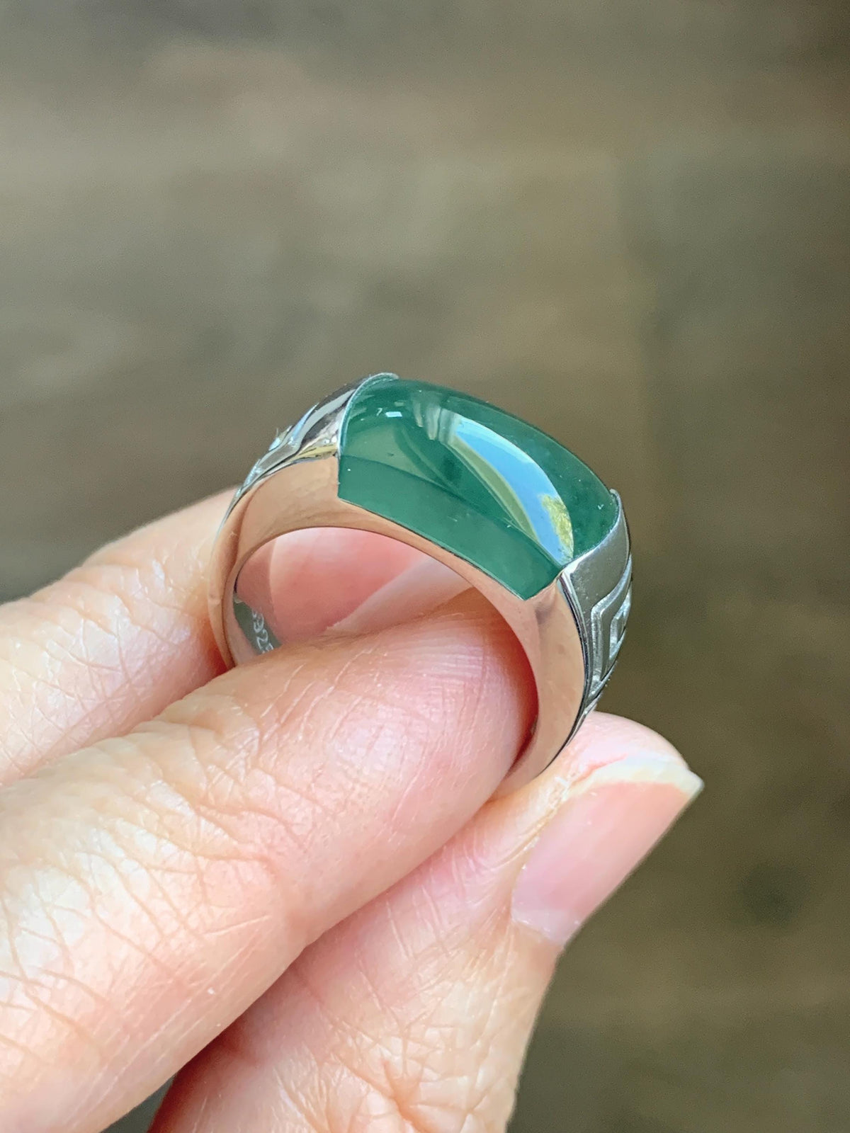 Certified Natural Grade A Guatemalan Icy Teal Green Marbled Jade Jadeite Saddle Ring Sterling Silver Size 6.75 US 9.34g 天然冰危蓝绿飘花翡翠马鞍戒指 1017