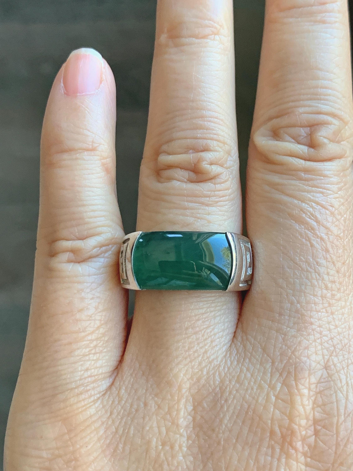 Certified Natural Grade A Guatemalan Icy Teal Green Marbled Jade Jadeite Saddle Ring Sterling Silver Size 7.75 US 9.99g天然冰危蓝绿飘花翡翠马鞍戒指 1025