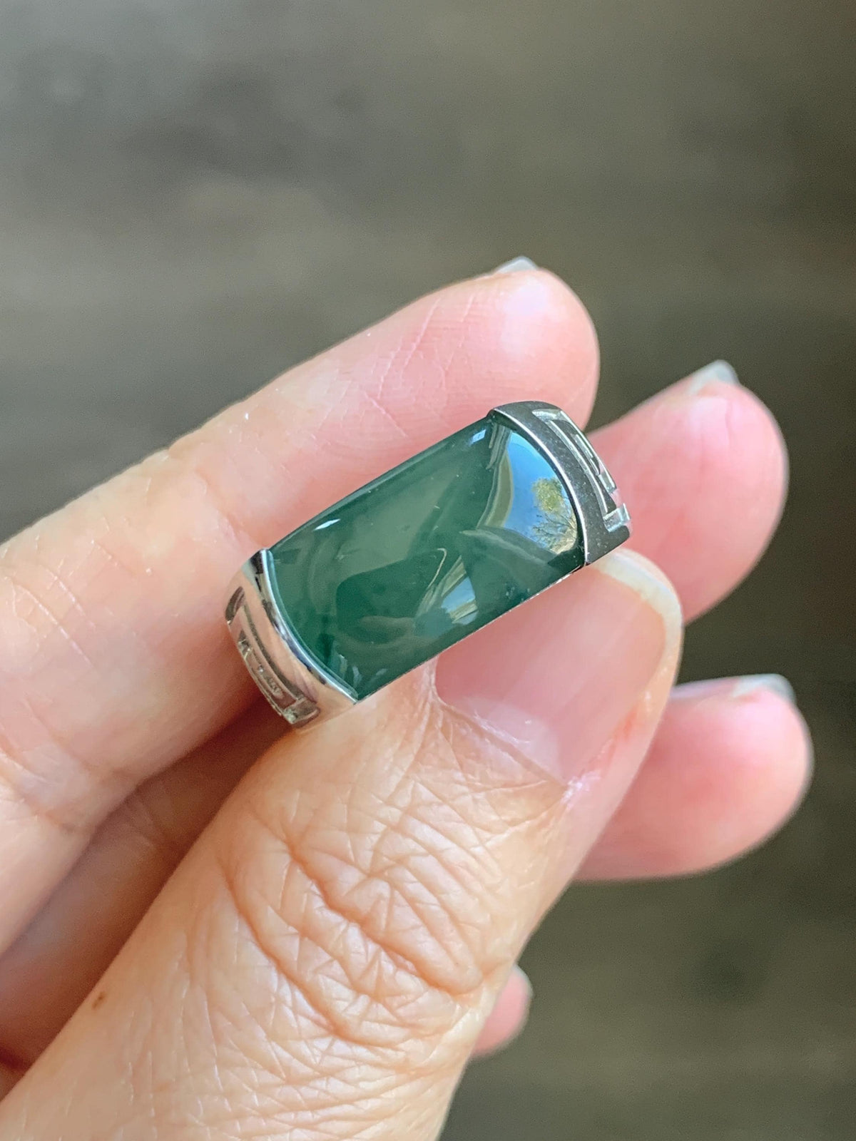 Certified Natural Grade A Guatemalan Icy Teal Green Marbled Jade Jadeite Saddle Ring Sterling Silver Size 7.75 US 9.99g天然冰危蓝绿飘花翡翠马鞍戒指 1025